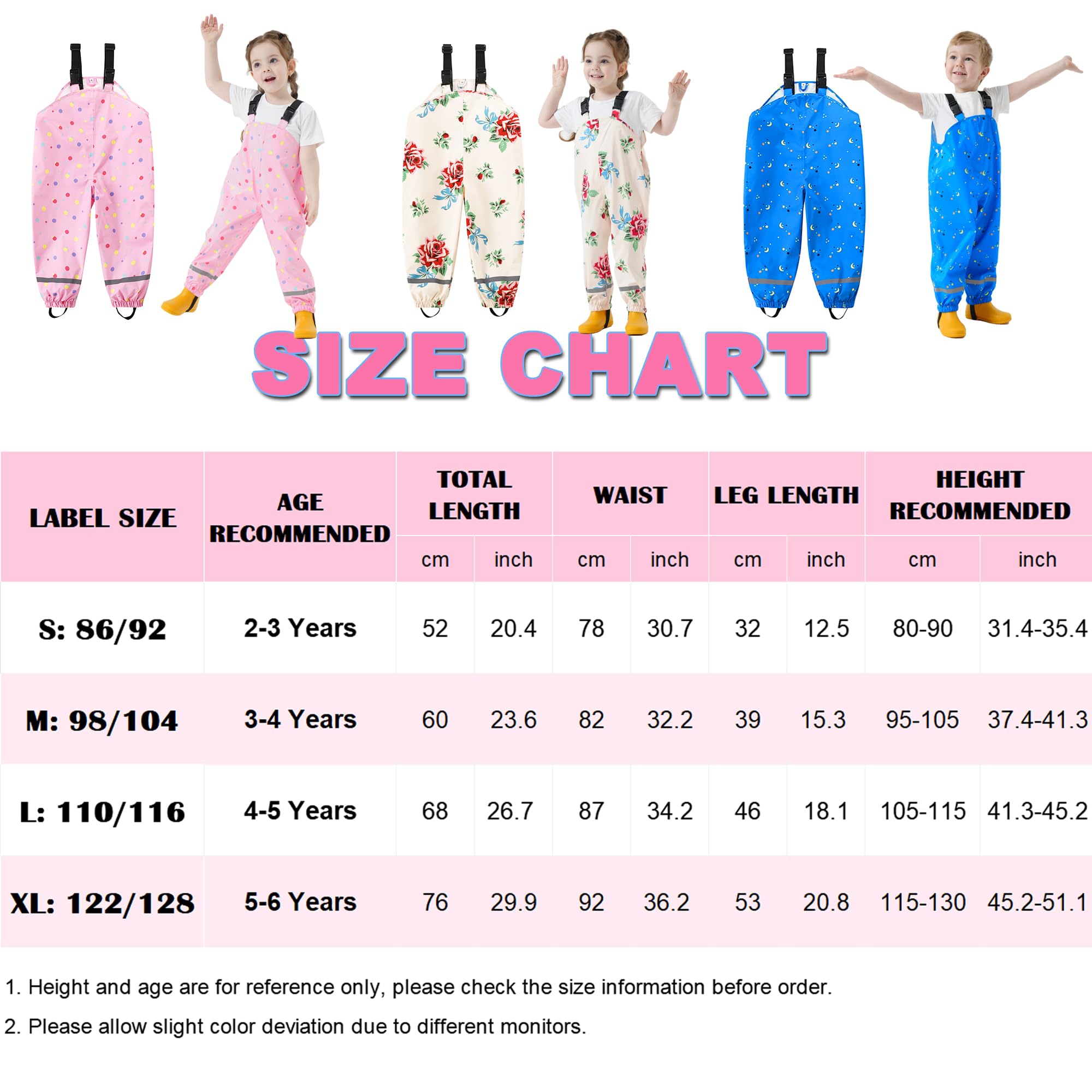 Pantalon Imperméable Enfant Salopette de Pluie, Filles Pantalon de Pluie Garçons Combinaison de Pluie Réutilisable Vêtements de Pluie