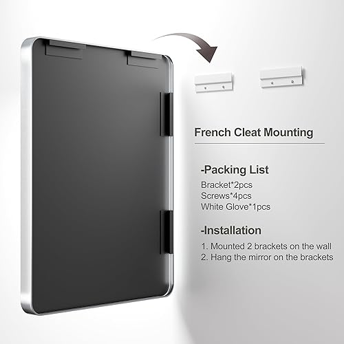 Miniatura 6 de Espejo de baño plateado de 24 x 32 pulgadas, espejo de tocador plateado cepillado para pared, espejo rectangular redondeado con borde biselado,