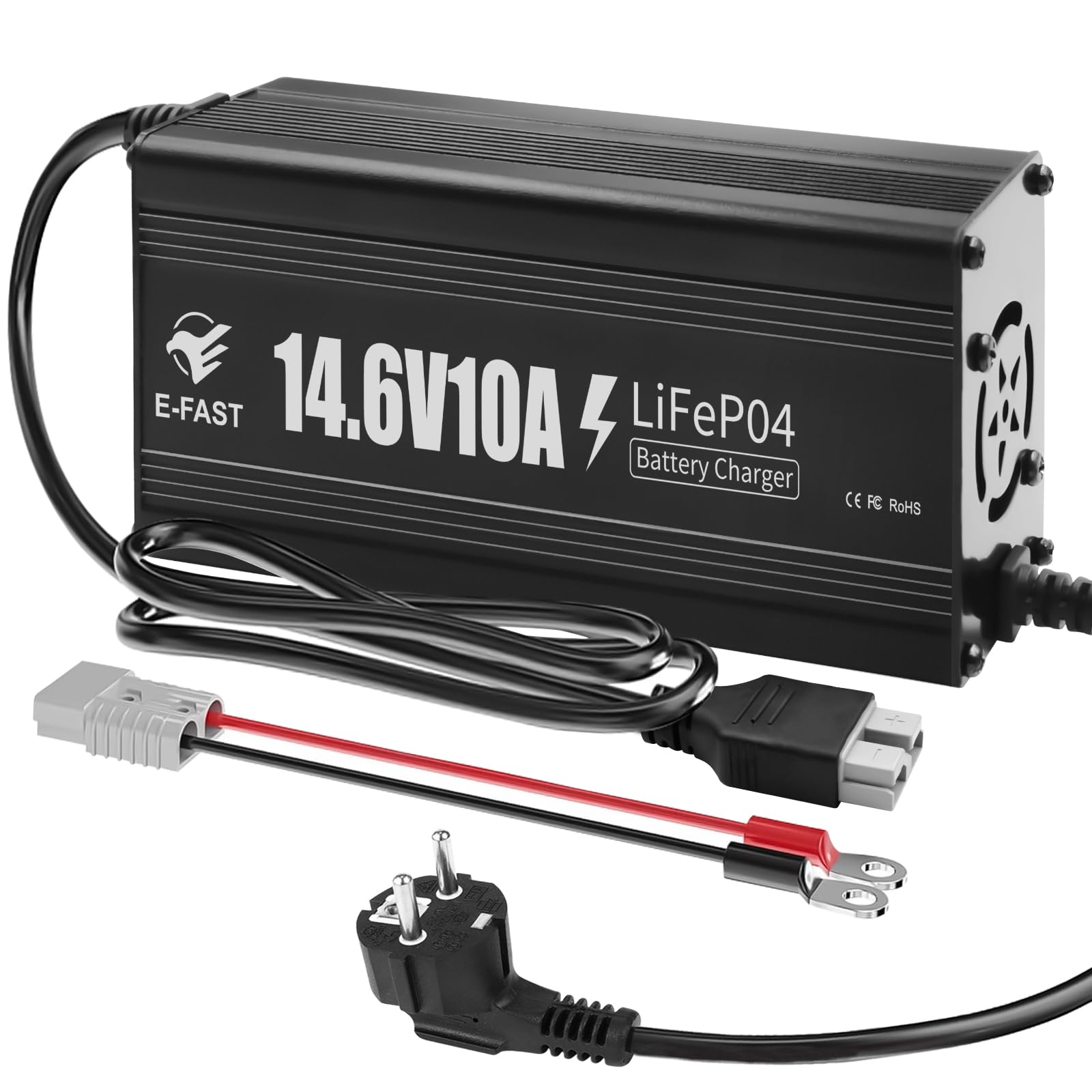 YIFASITE LiFePO4 Batterieladegerät 14,6V 10A Ladegerät 12V für Lithium Batterie Schnelles Aufladen für Wiederaufladbare Lithium-LiFePO4-Deep-Cycle-Batterien von Booten, Wohnmobilen