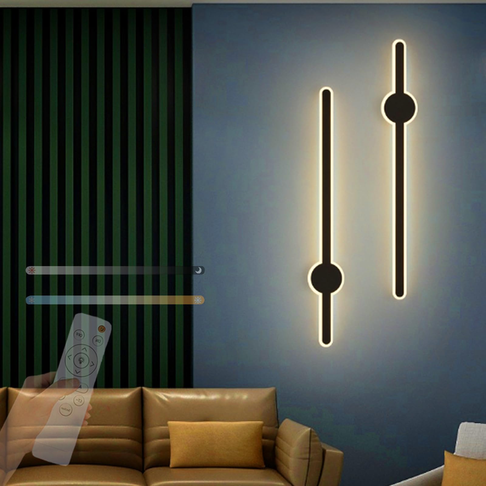 HCZKIUJY LED Wall Lamp - Modern Wall Sconce with 2700K-6500K Adjustable Light, Long Wall Lighting for Living Room, Hallway, Stairway, Bedroom, Corridor, Hotel, Office (Black-100cm)