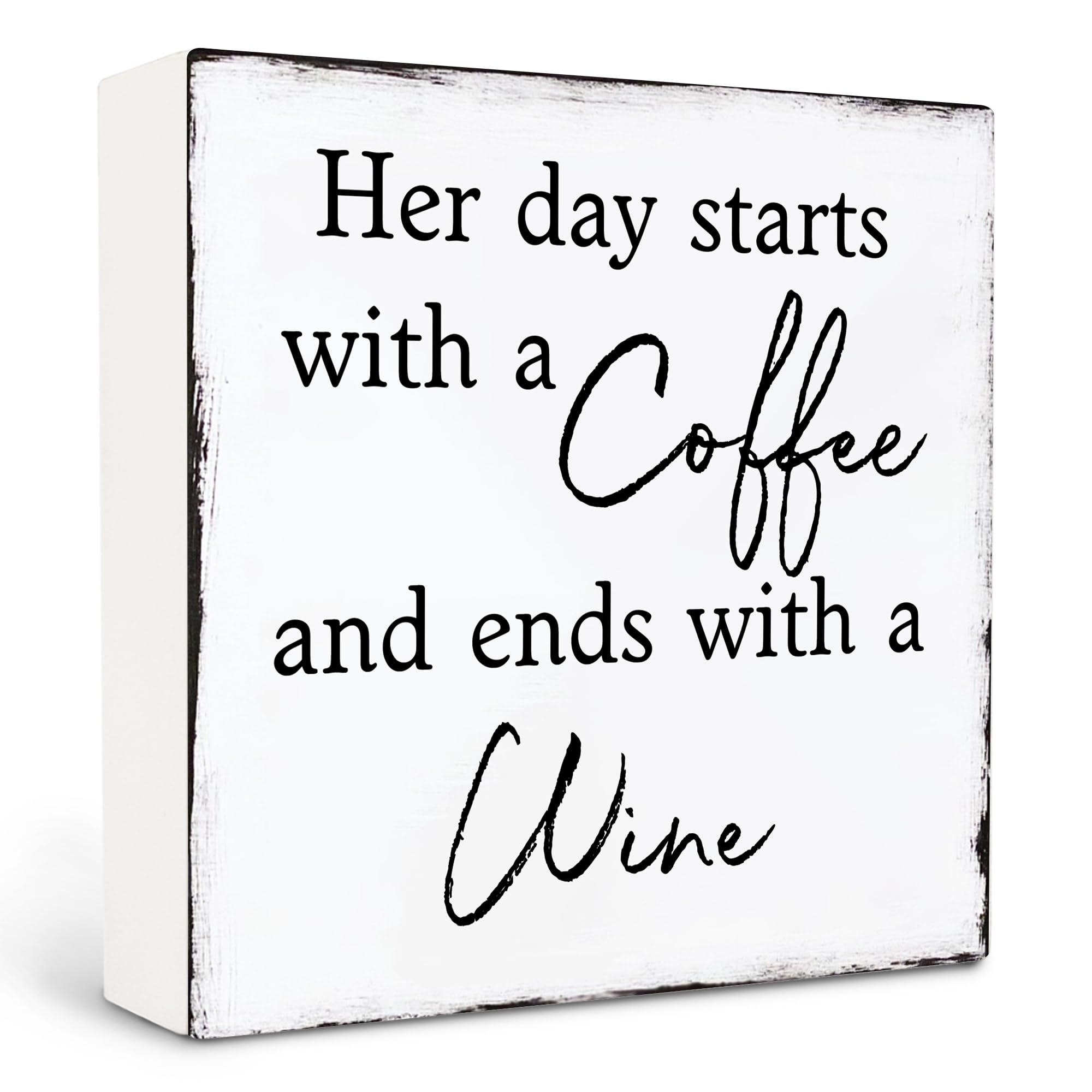 Qvapt Rustic Coffee and Wine Kitchen Decor - Wood Box Sign, 5x5