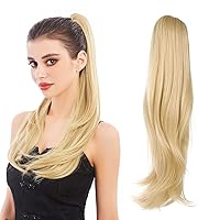 Vista 35 de Extensión de Cola de Caballo, Extensión de Cabello con Garra Larga de 20", Piezas de Cabello Sintético Ondulado Liso con Clip en Peluca de Cola