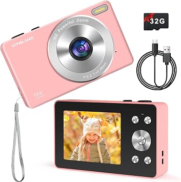4K Digital Camera, Camera for Kids Real 13MP Point and Shoot Digital Cameras with 32GB SD Card 16X Zoom, 2.83 Portable Vintage Small Camera for Teens Kids Boys Girls Gift Pink