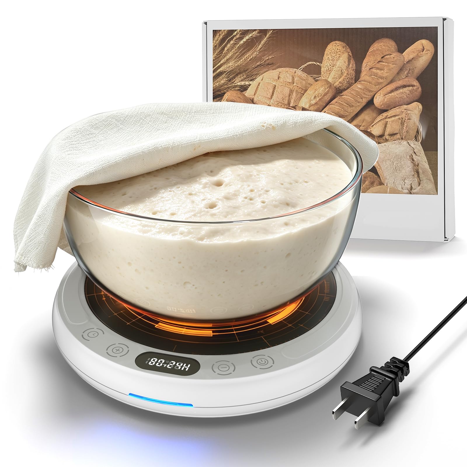 Large Sourdough Starter Warmer Mat - 24H Timer - 1°F Control (65-110°F) - Warming Heating Pad for Sour Dough Starter (White)