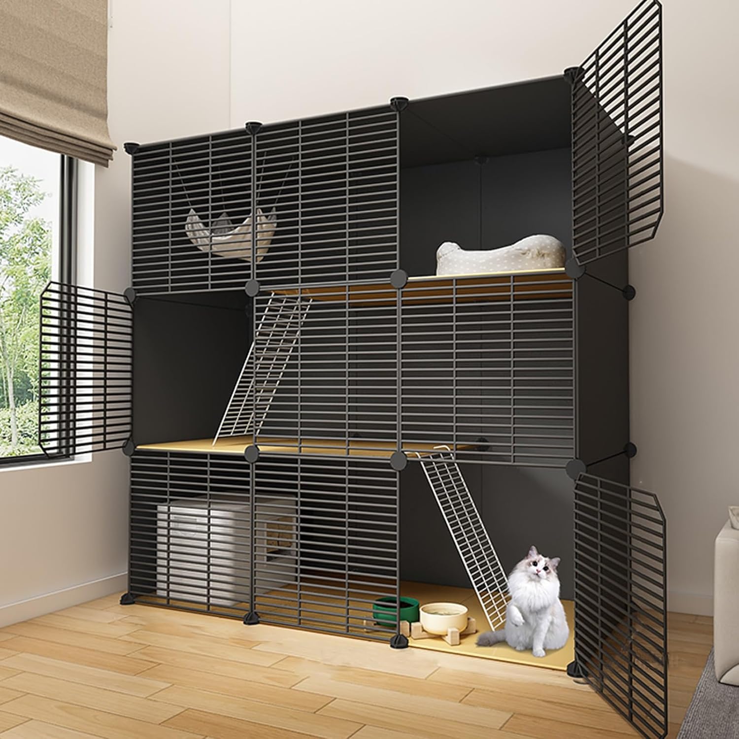 2/3 Tier Large Indoor Cat Cage Crate, Encrypted DIY Pet Playpen Cat Kennel Enclosure Pet Home Small Animal House Detachable Strong, Easy to Install (C 111 * 49 * 111Cm)