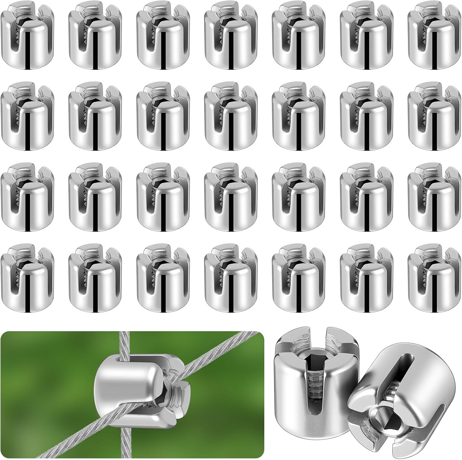 LEIFIDE 30 Pcs 1/8" Cable Cross Clamps T316 Stainless Steel Cross Clamps for Cable 3mm Wire Rope or Rod Fittings, Without Drilling Clips for Wire Trellis Kits