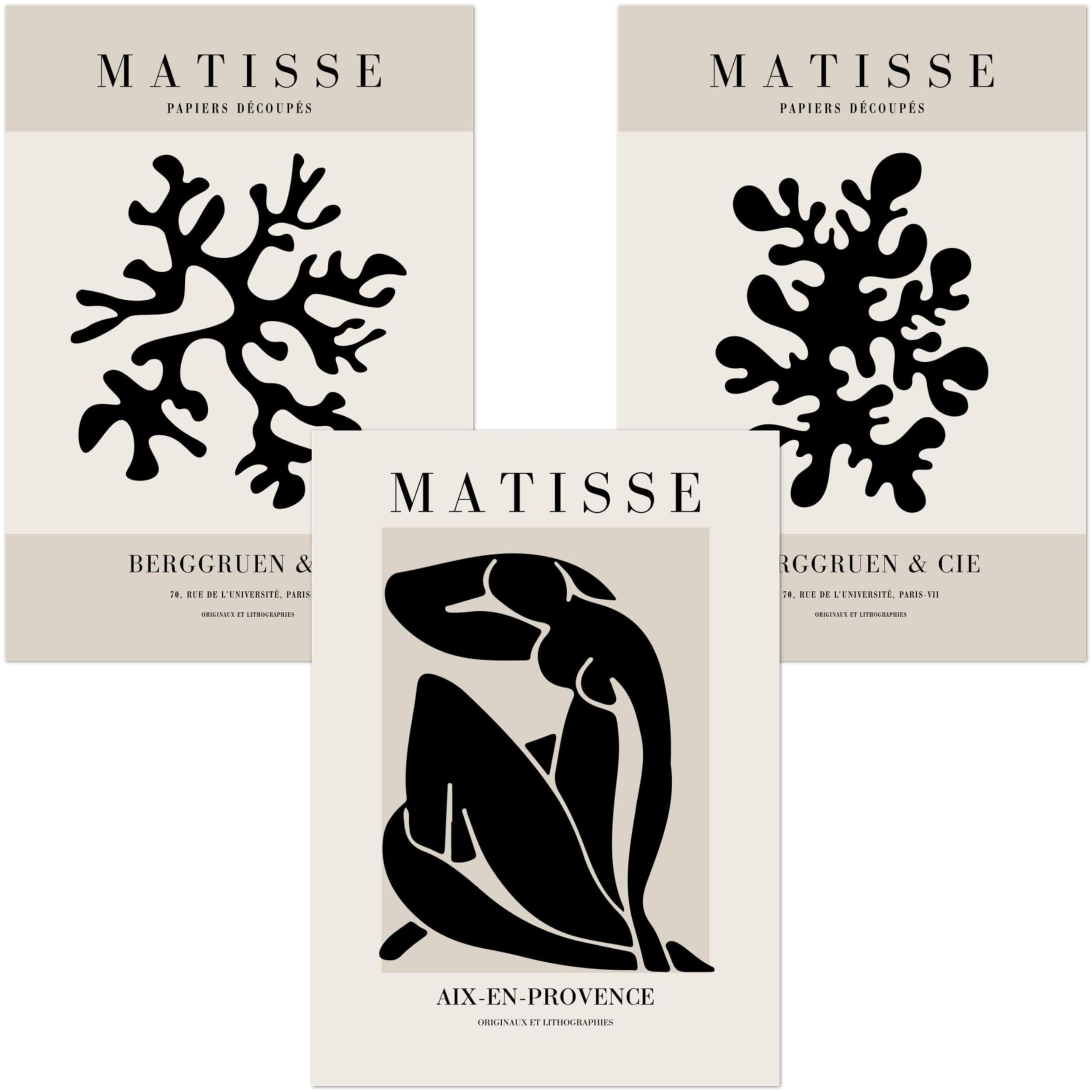 ARTINSPIRIO Matisse Juego de 3 pósteres, color negro y beige (solo carteles, 30 x 40 cm)