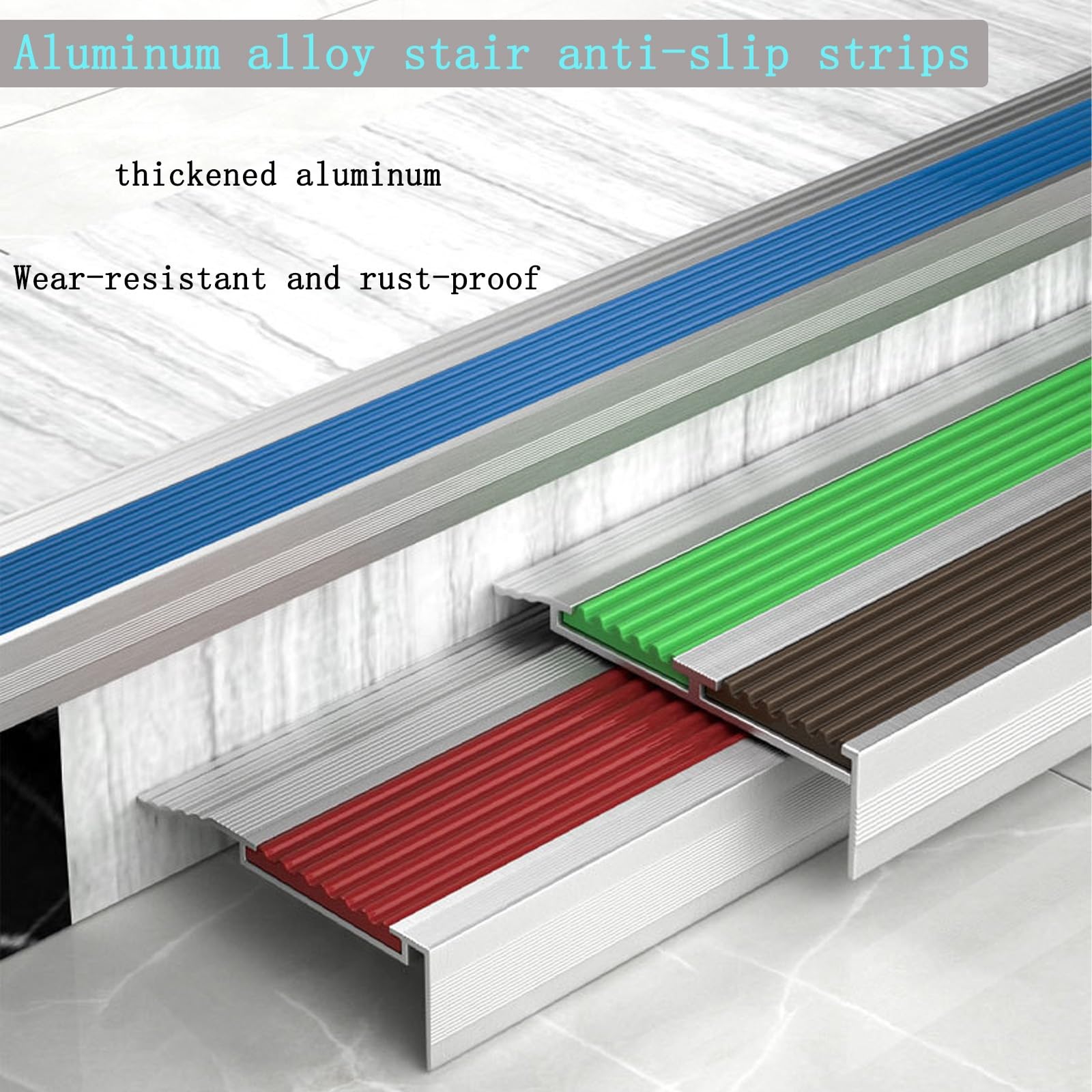 Tira Del Piso Tira Impermeable, Aluminio Tiras Antideslizantes Para Peldaños, Perfil Integral De Borde Escalonado En Forma De L, Doble Antideslizante, Apto para Escaleras Interiores Y Exteriores ( Col