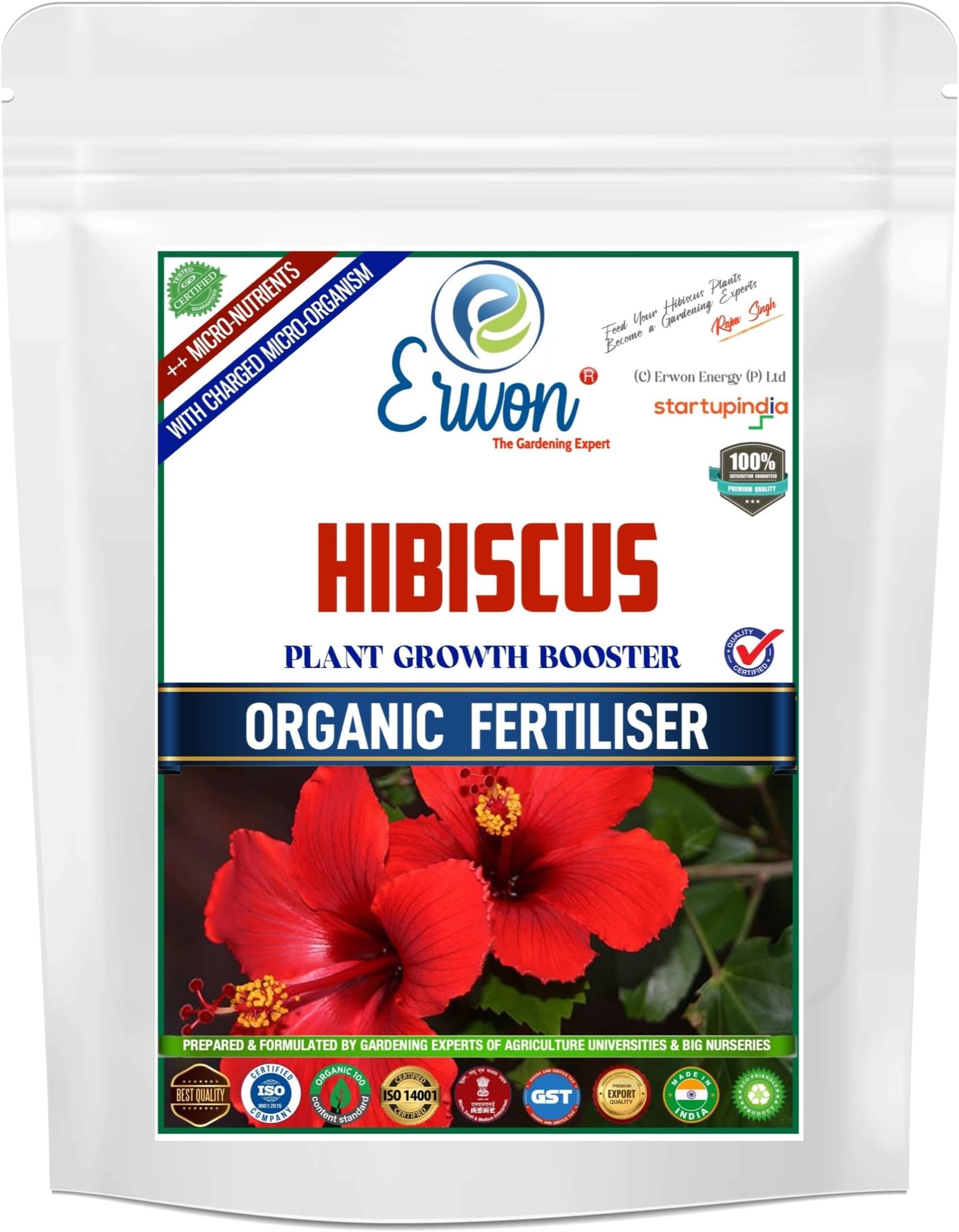 Erwon® Hibiscus Plant Growth Booster, Premium Essential Powerful Organic Fertilizer For Overall Growth Of Hibiscus Plants, With Charged Micro-Organism And ++ Micronutrients. (400 gm),Powder