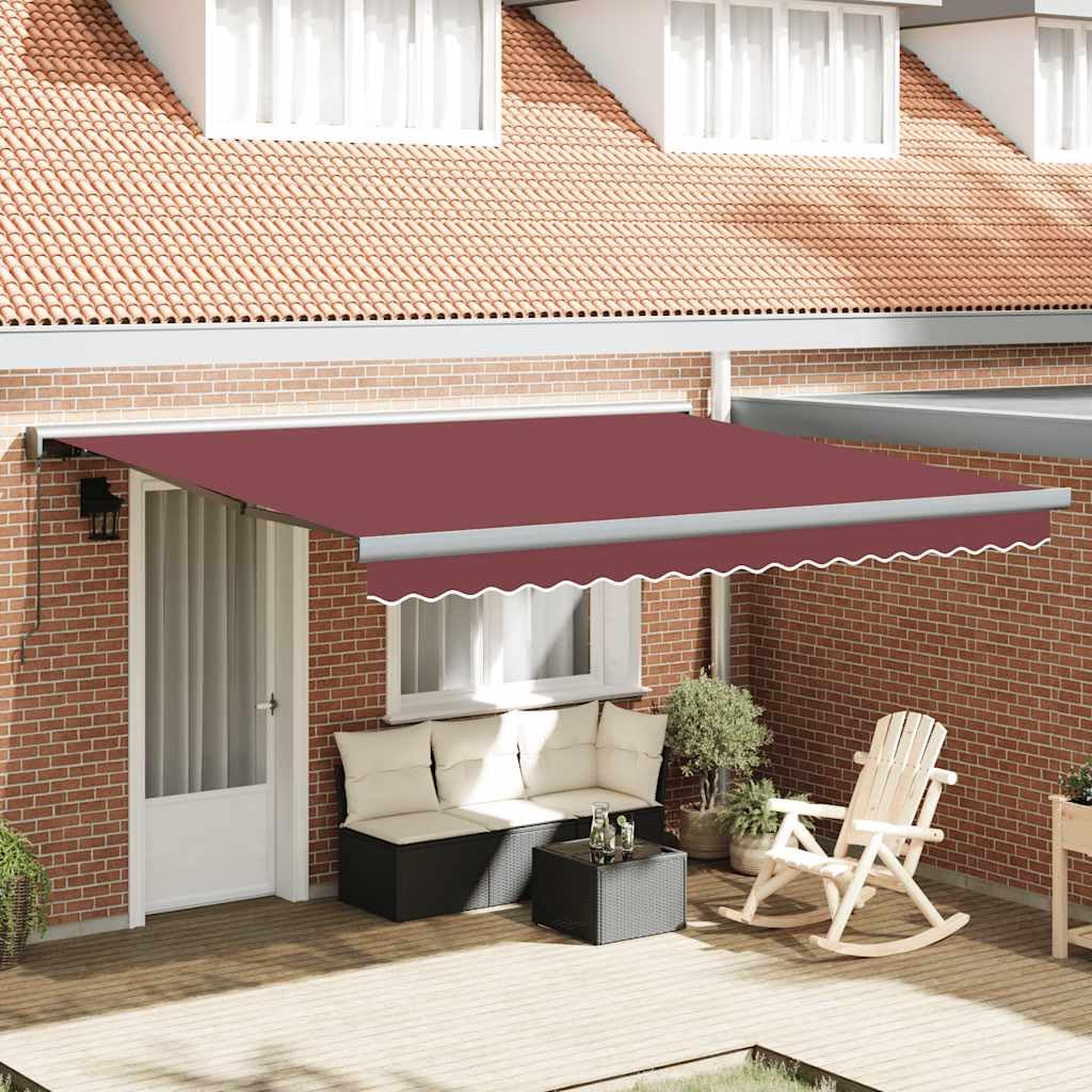 Toldo de brazo articulado manual con manivela 400 x 300 cm burdeos | Toldo manual para terraza, patio y restauración. Totalmente ajustable para una protección solar óptima al aire libre.