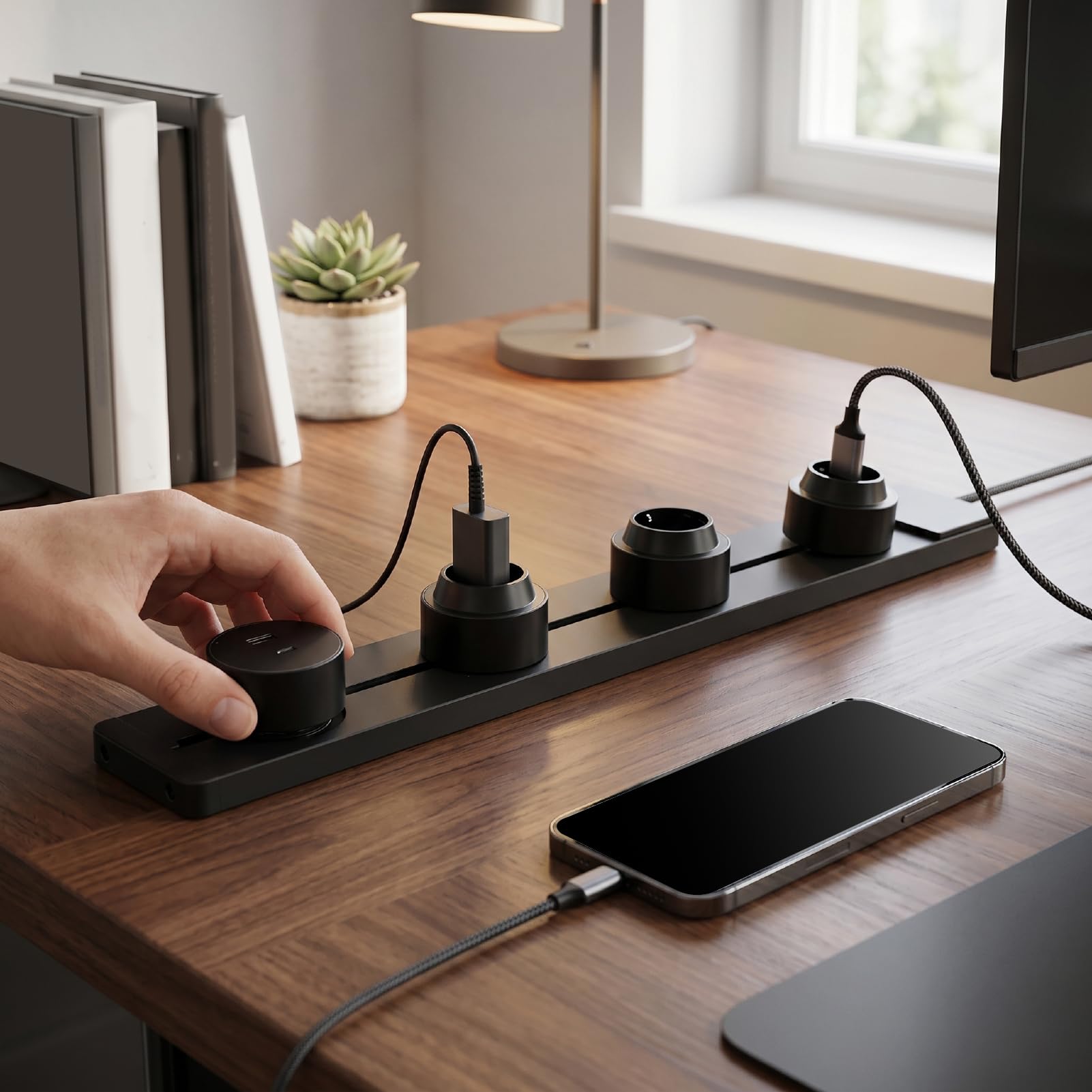 ASHATA Toma de Corriente de 60 Cm, 3 Tomas de CA, USB A C, 10 W