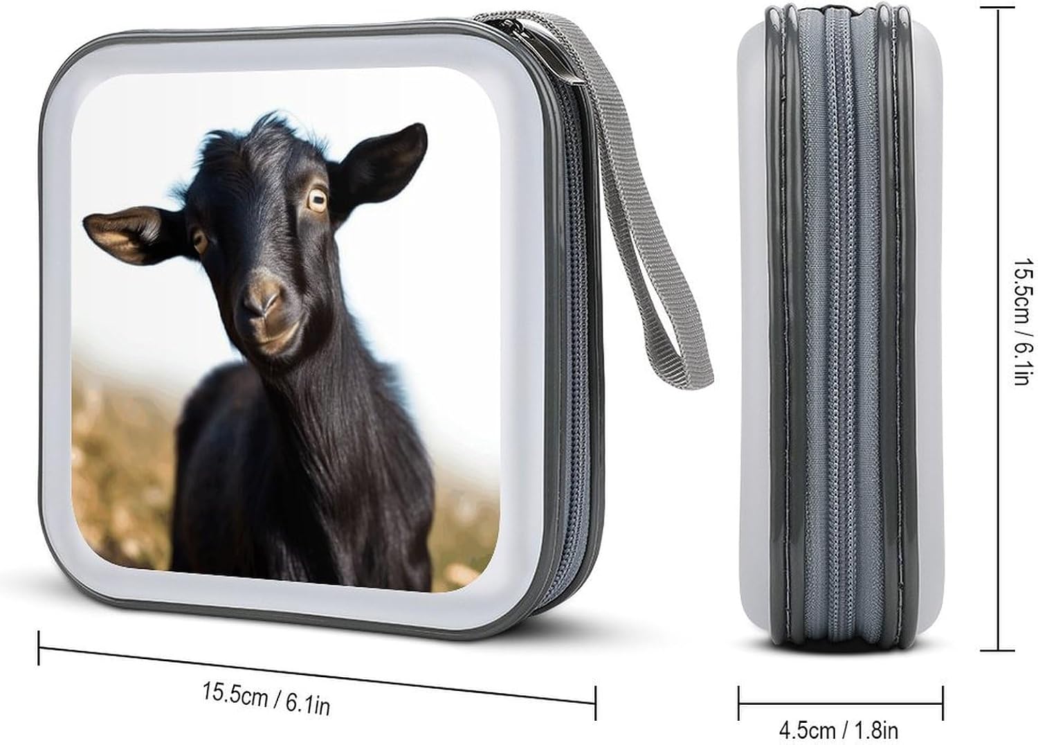 Cute Black Goat Animal CD Case Binder for Travel Car DVD Storage Box with Handles Fashion DVD Storage Case Cover CD Storage Binder for Movie Music Audio Disks 40 Disc Units image 2