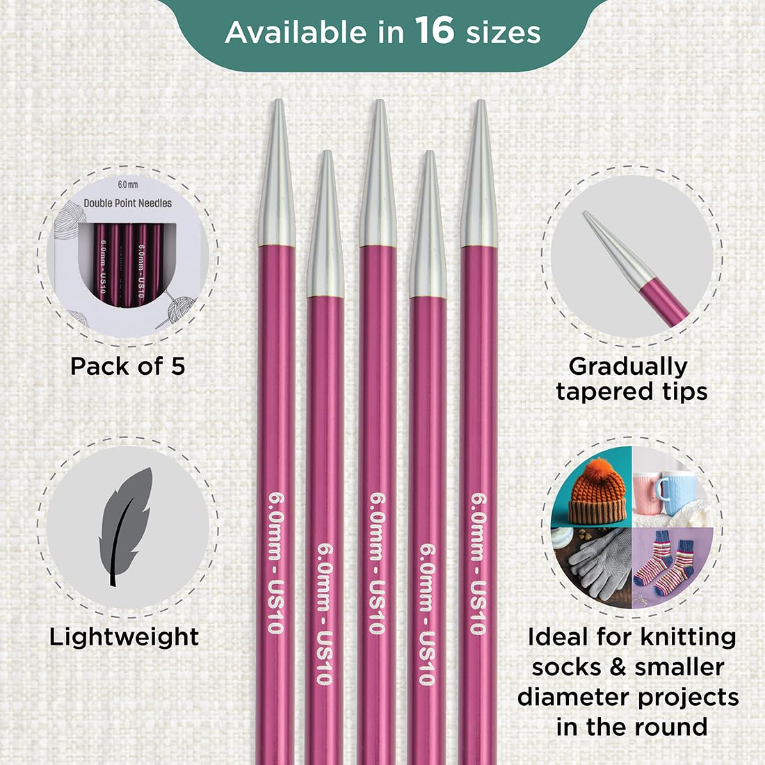Amazon.com: KnitPro Zing Double Pointed Needles 6