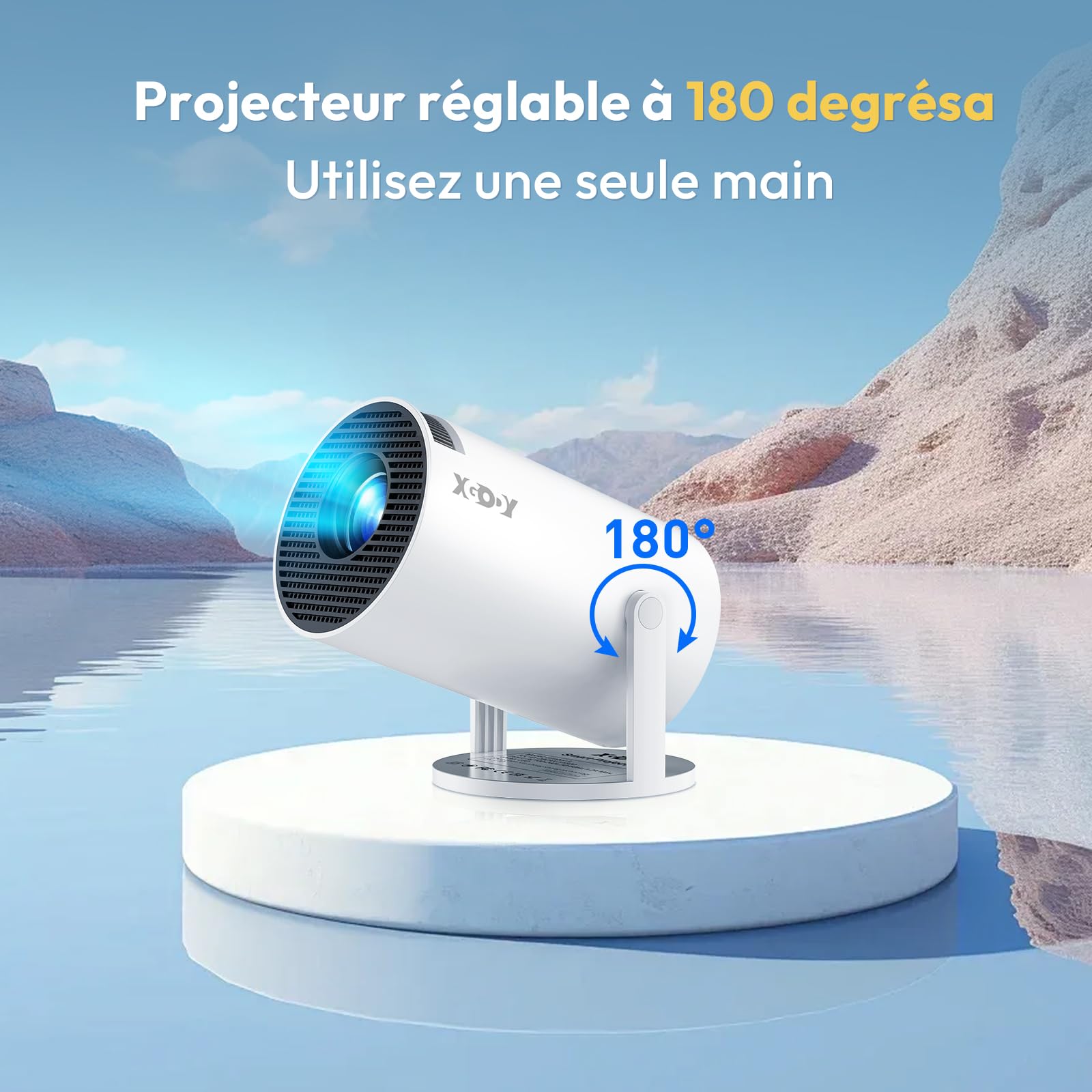 Mini vidéoprojecteur [2026 amélioré et Android 11.0] natif 720p HD, Prend en Charge 4K 1080p, XGODY Gimbal 3 Nouveau projecteur Portable 12000 lumens, WiFi 6, Bluetooth, clé Automatique