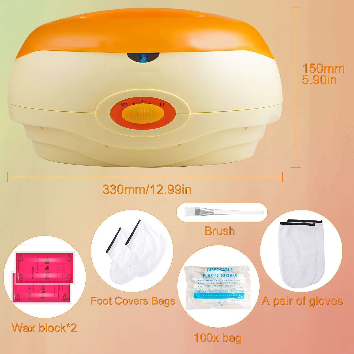 SWAWIS Bain de Paraffine Mains et Pieds 200W avec Accessoires et 2 x 450 g Cire de Paraffine Orange