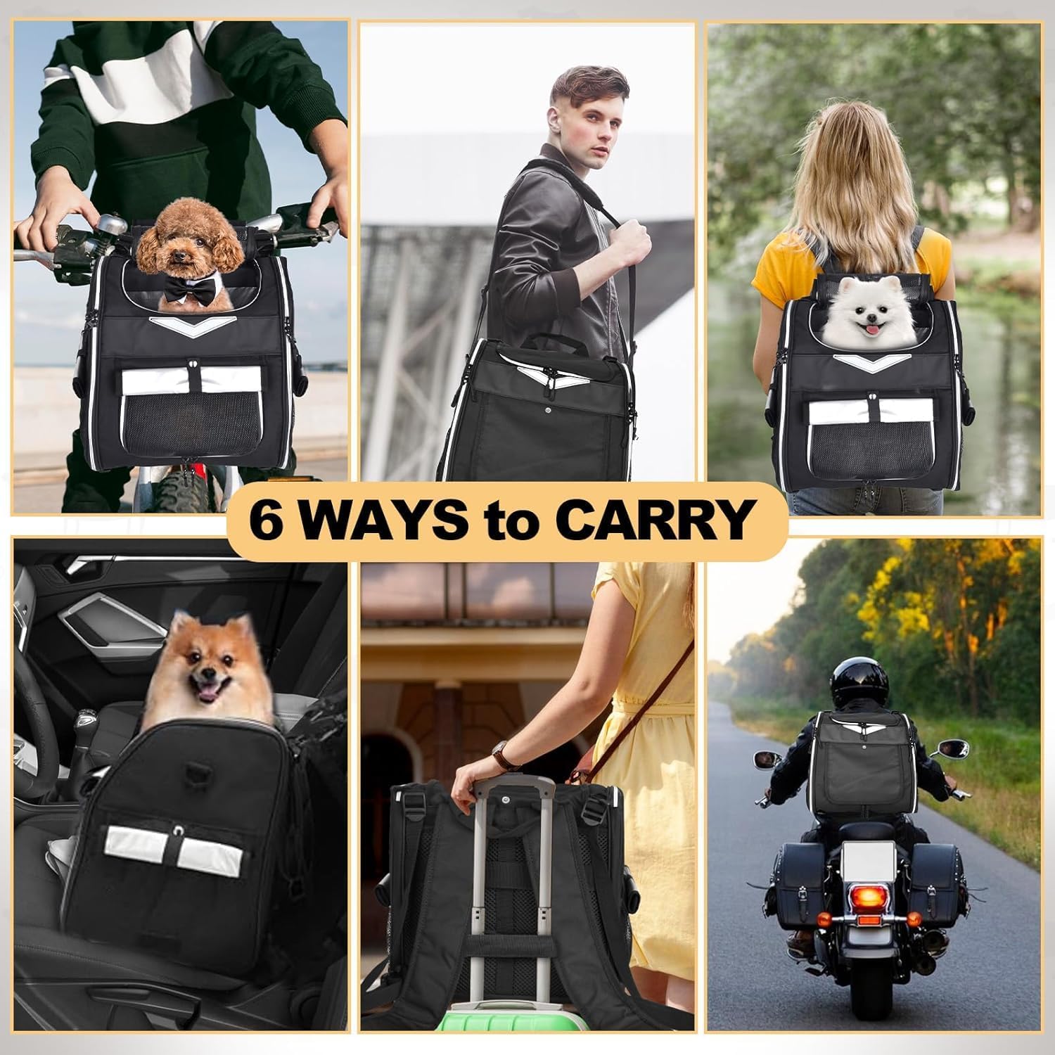 Dog Bike Basket, Foldable Pet Bike Carrier Backpack with Safety Strap, Waterproof Pet Bike Basket Suitable for Small Cats Kitten Puppy Dogs （New Black）