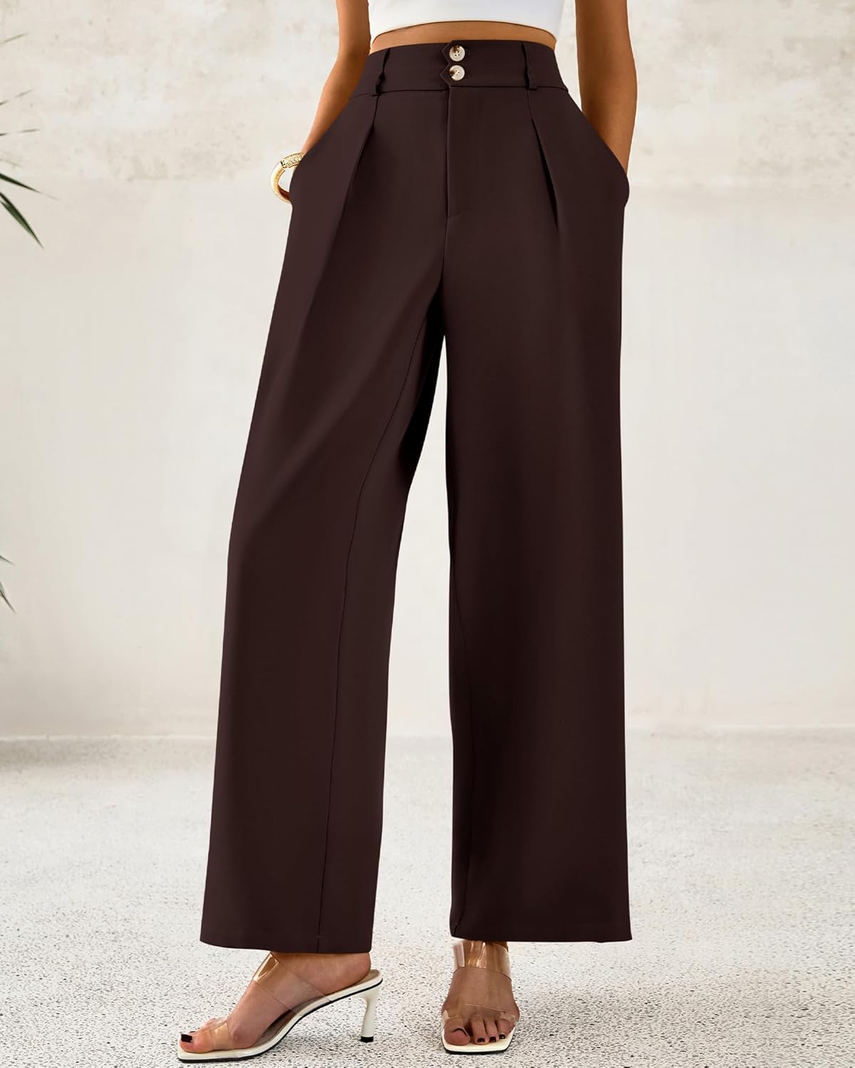 BTFBM Women Wide Leg Dress Pants 2026 High Waisted Button Pleated Business Casual Trousers Office Work Palazzo Pants - Image 4