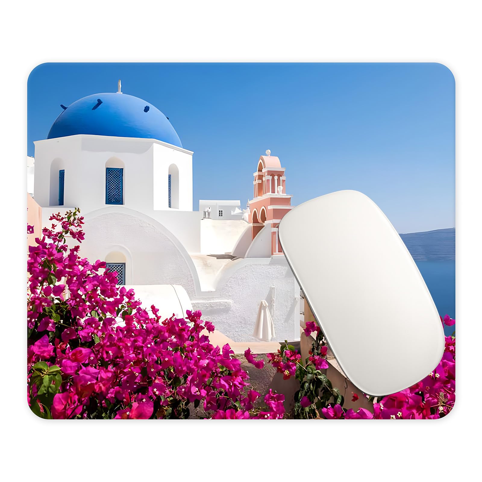 ELLENNE Tappetino Mouse Atene Cupola blu Santorini Mare Mousepad 24x20cm per PC Ufficio Gaming Laptop
