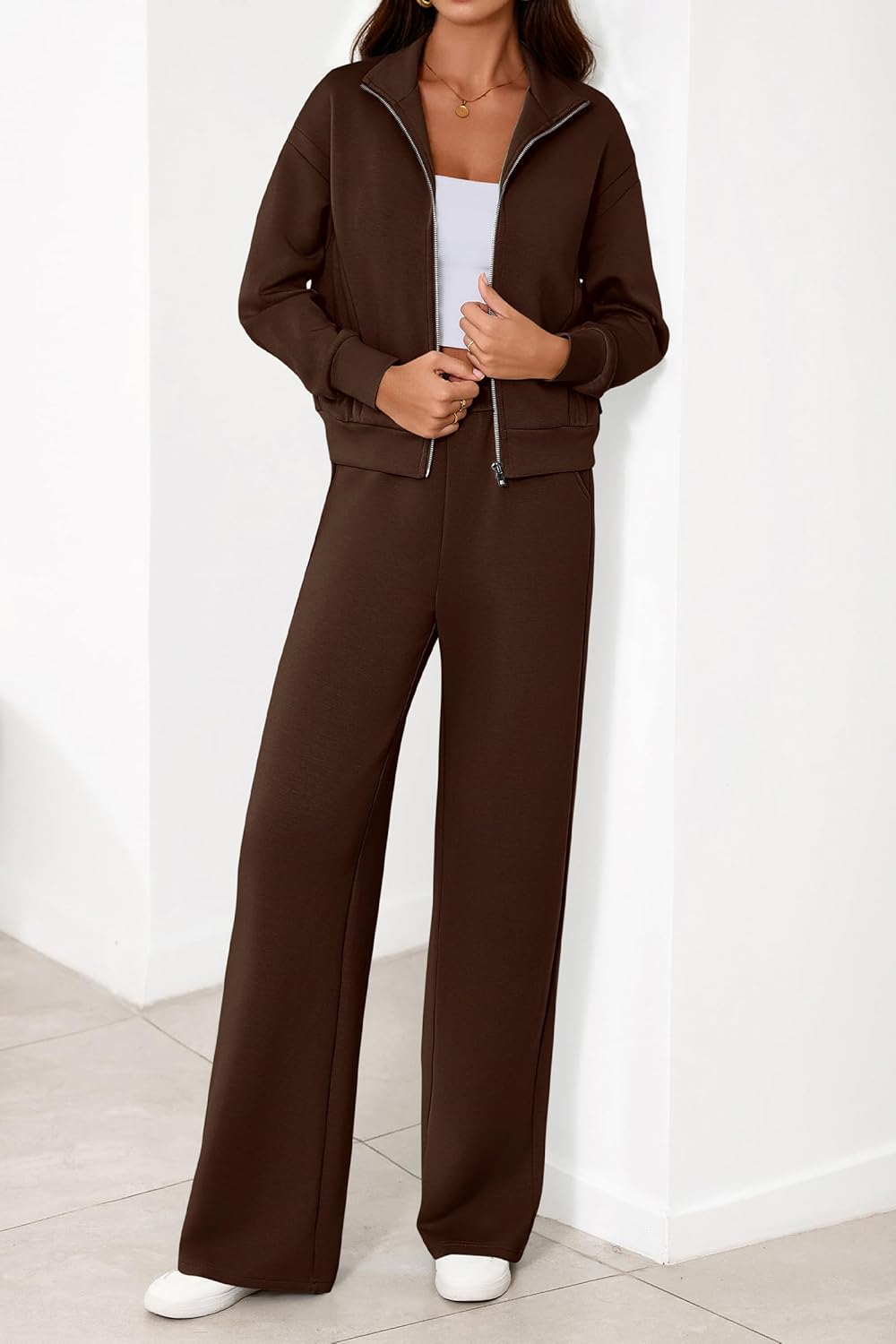 PRETTYGARDEN Womens 2 Piece Outfits Spring Sweatsuits Zip Up Sweatshirt Wide Leg Sweatpants Casual Tracksuit Lounge Sets - Image 7