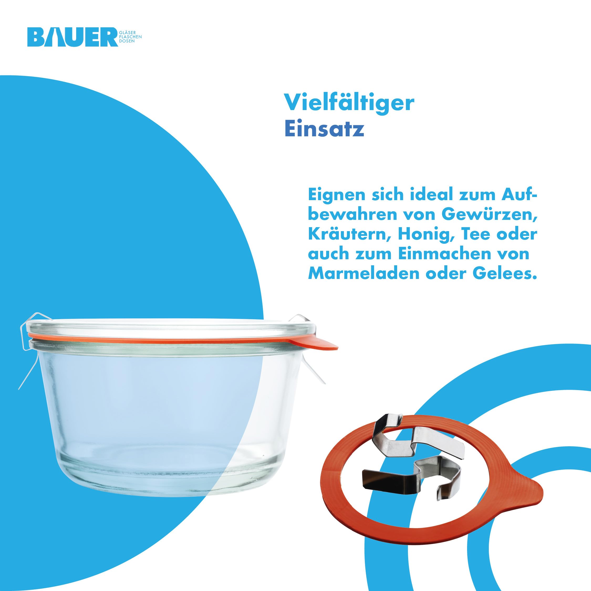 Flaschenbauer - Lot de 12 bocaux gourmands de 450 ml - Qualité traditionnelle pour cuisines modernes - Ensemble complet avec couvercle en verre, anneaux et pinces dans un carton d'origine