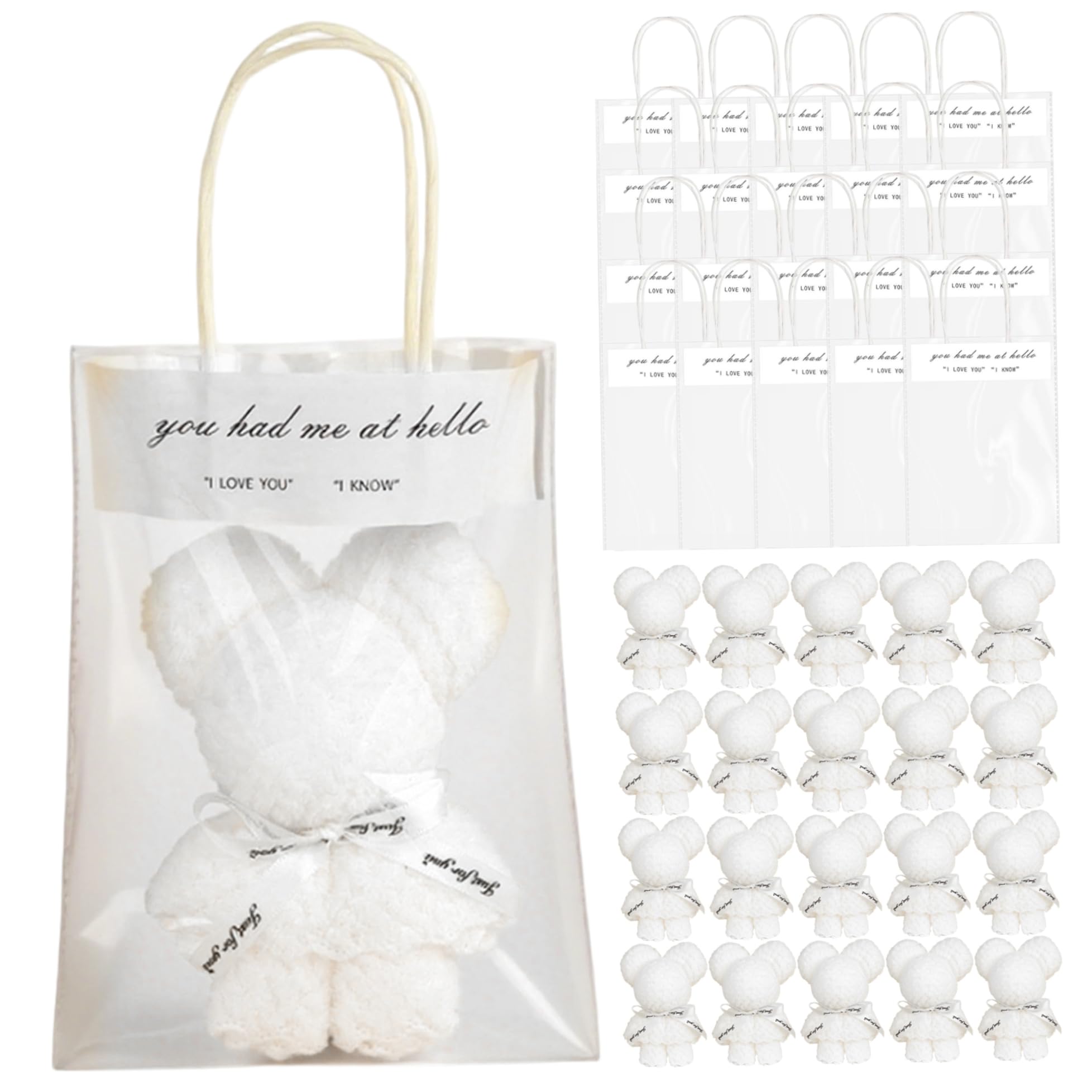 Lot de 20 serviettes ours en peluche blanches 30x30 cm douces de qualité supérieure