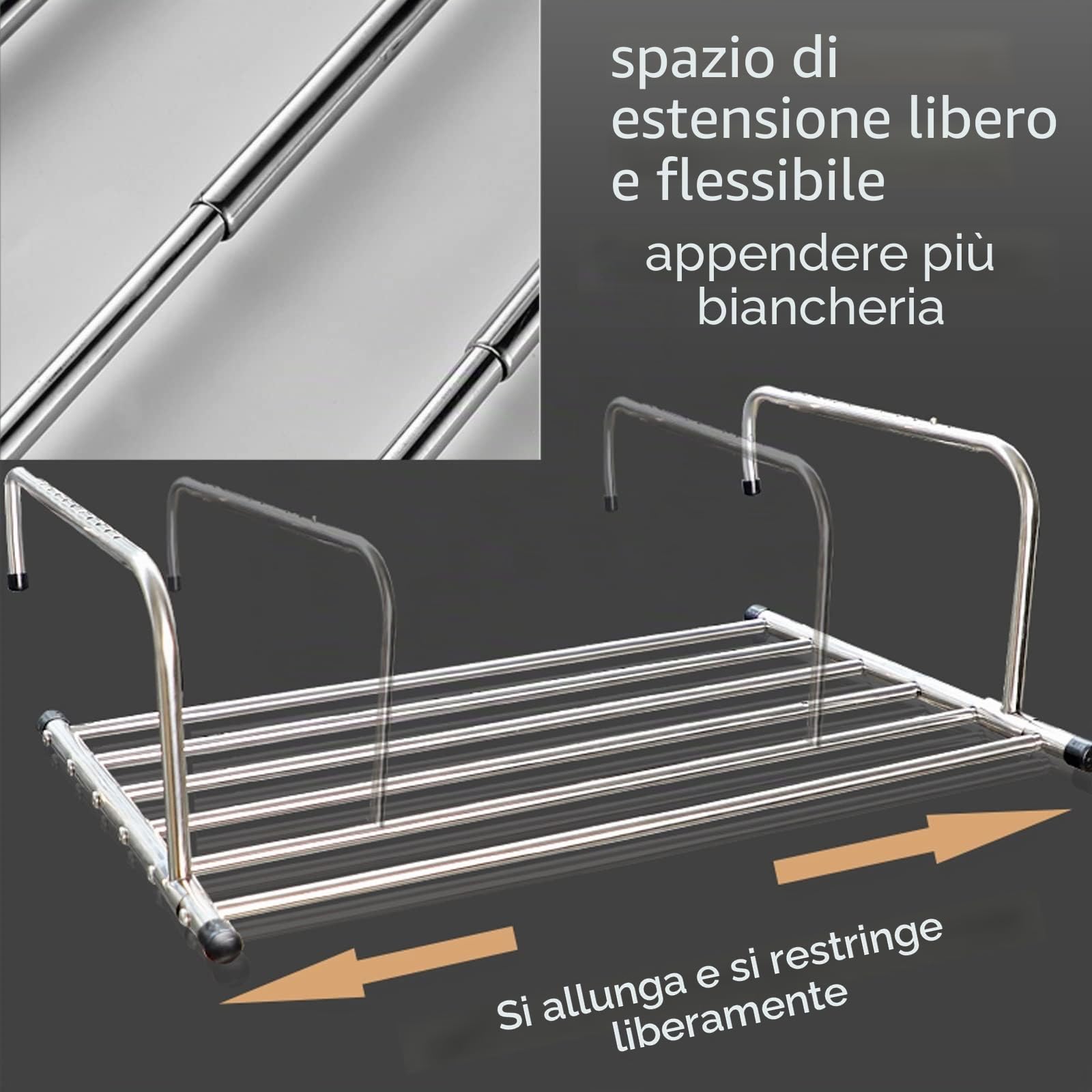 Stendibiancheria in Acciaio Inox Stendino Appendibile Estensibile Ribaltabile Stendino da Parete Allungabile, Ben Fatto Stendibiancheria da Balcone, per Uso Interno Ed Esterno