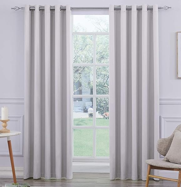 Ultra Soft Satin Sliver Grey Eyelet Curtain Window Treatment Drapes 2 panels for Bedroom, Livingroom, Kids Nursery Room W66 x L54 inch - 1