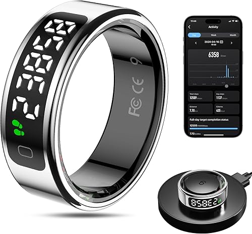 Miniatura 10 de Rastreador inteligente de salud con anillo para hombres y mujeres, anillo de fitness, carga rápida para uso duradero, para ejercicio podómetro, Gris