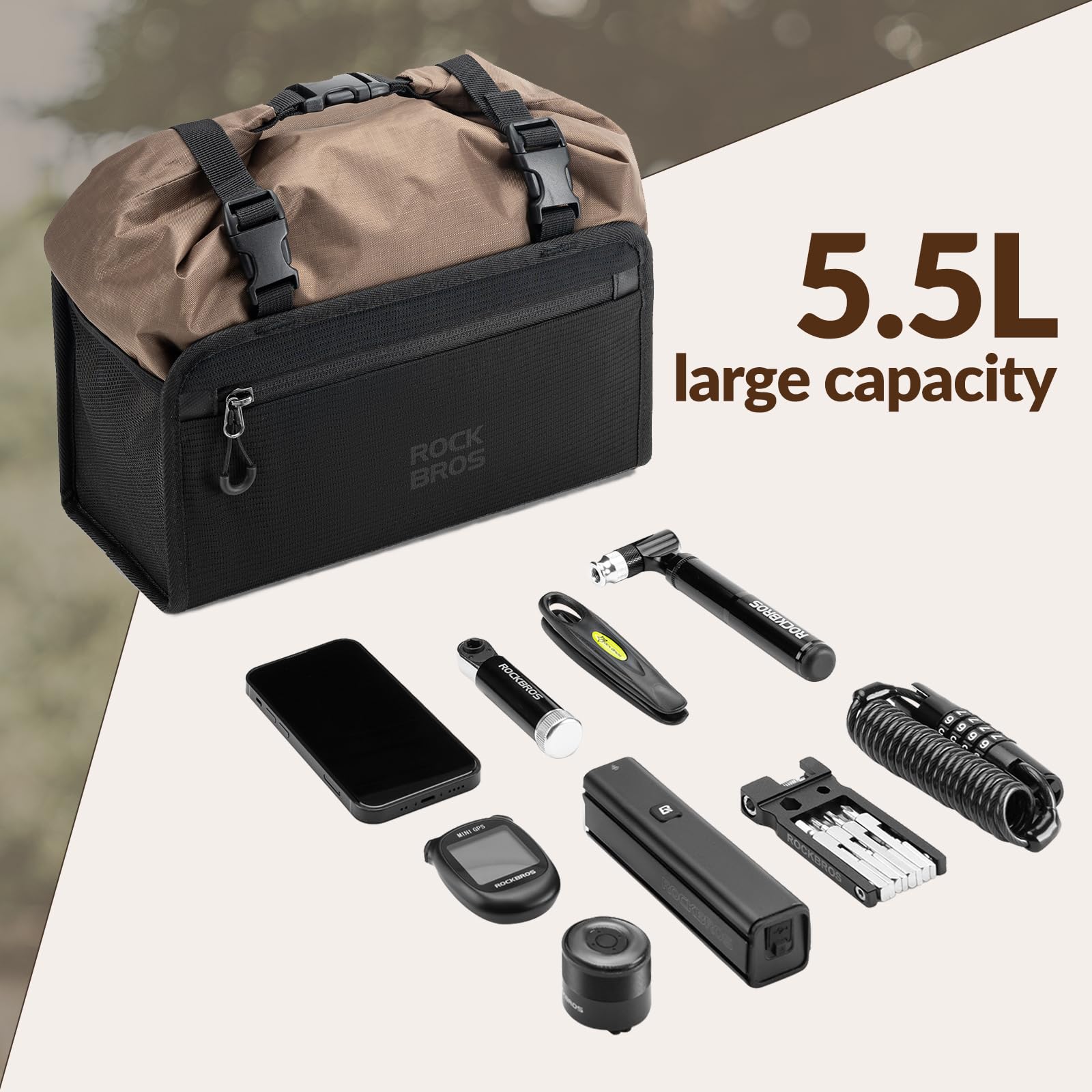 ROCKBROS Bolsa Manillar Bicicleta 5.5 L Bolsa Bici Plegable MTB Bolso Multifuncional para Bicicleta Carretera Urbana