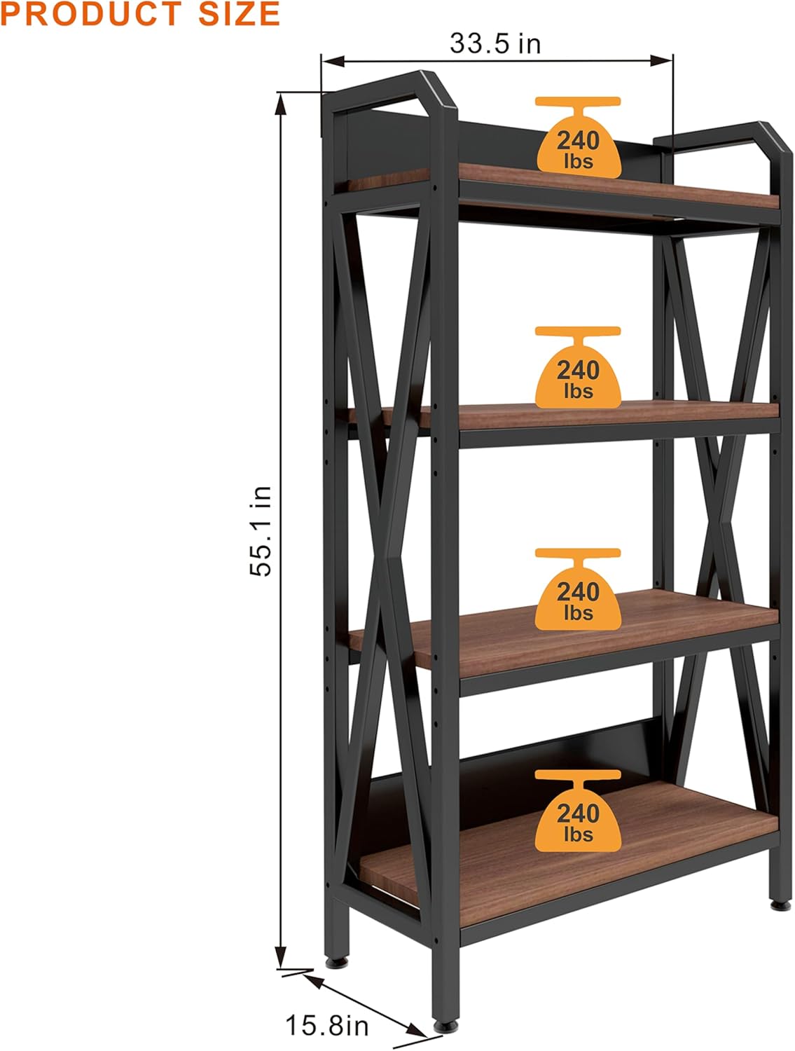 4-Tier Kitchen Bakers Rack, Tall Baker's Rack with Storage, Microwave Stand with Storage, with Adjustable Kitchens Shelves, Estantes para Cocina for Living Room, Garage, Kitchen, Balcony
