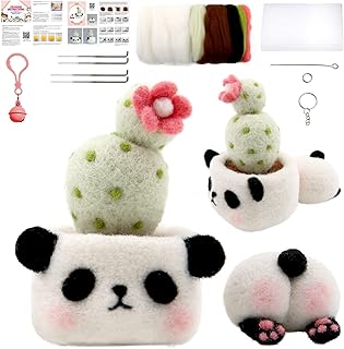 Needle Felting Beginner Kit, Needle Felting Kit, Needle Felting Starter Kit with Basic Felt Tools, Needle Felting Supplies with Foam Mat Felting Needles Wool Roving for DIY Crafts(Panda)