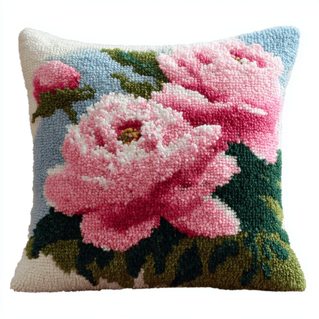 Kitquiver Beginner Latch Hook Cushion Kit,Peony Decor Pillow Cover 43X43Cm