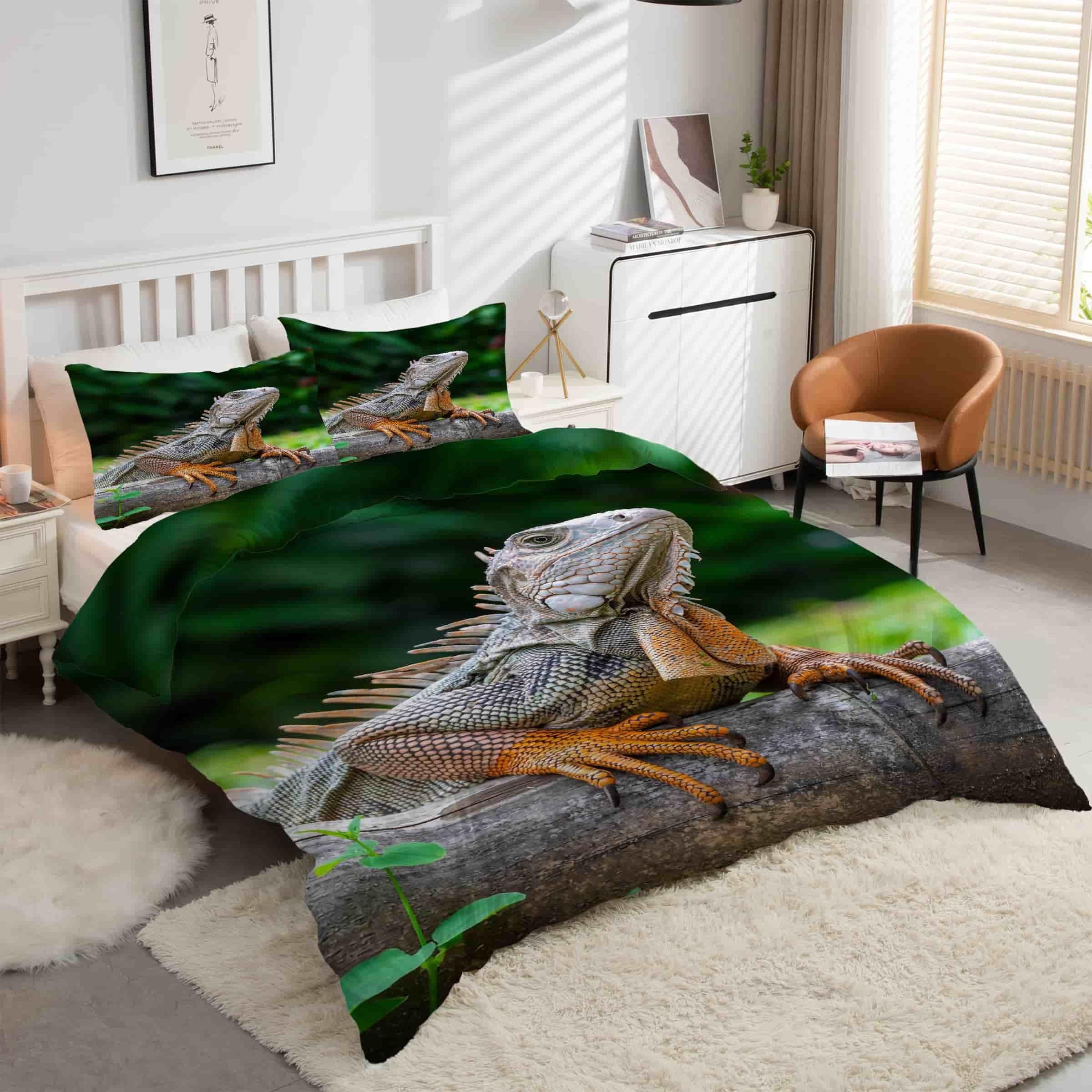 Parure de lit 90x190 animaux lézards housse de couette microfibre fermeture éclair