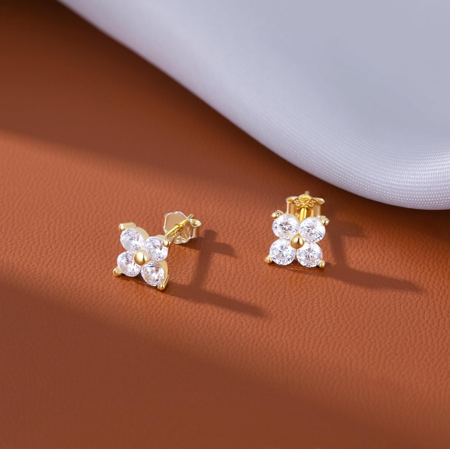 Reffeer Solid 925 Sterling Silver CZ Flower Stud Earrings for Women Teen Girls Crystal Flower Earrings Studs for Spring - Image 5