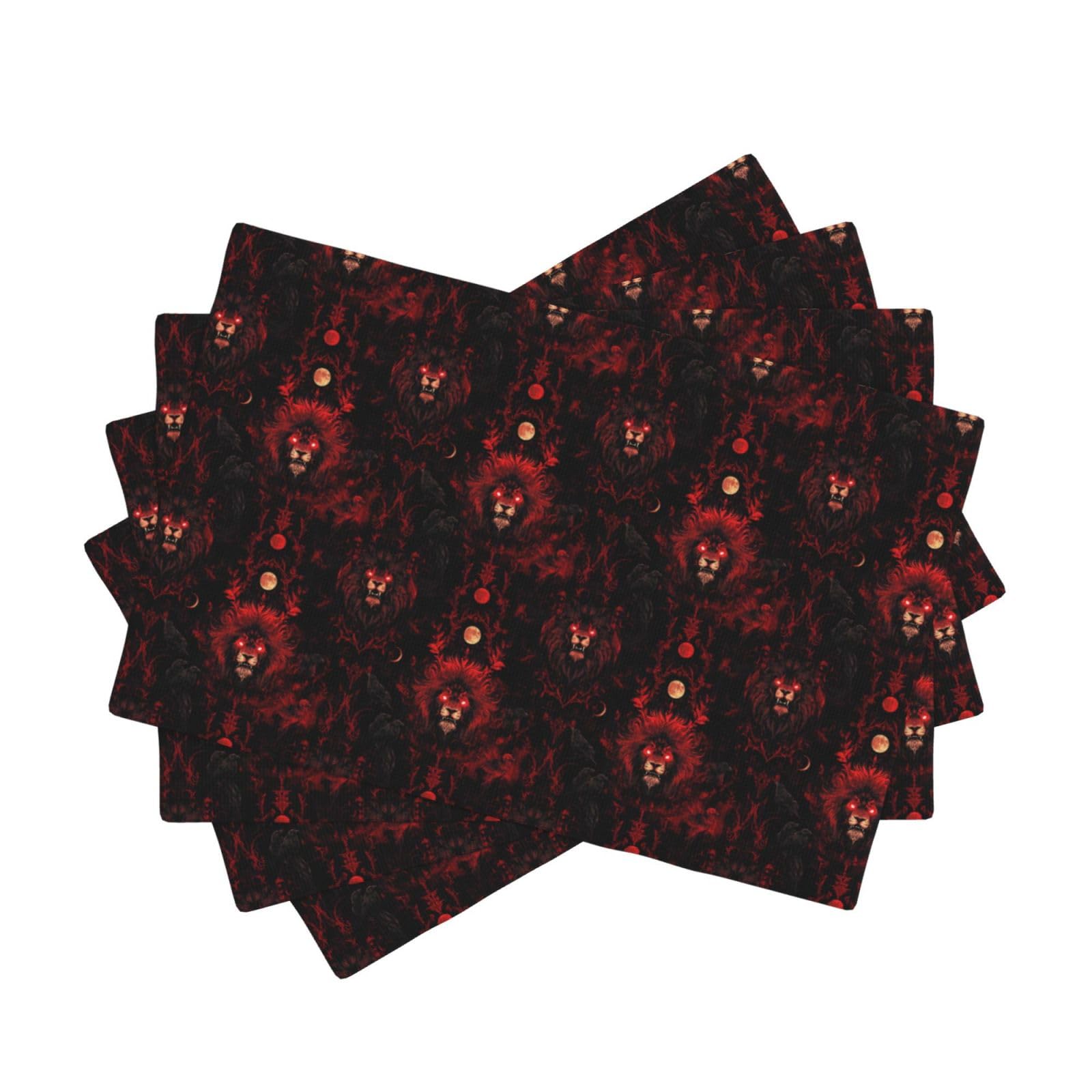 Set de table lion rouge foncé en faux lin x4 pour salle à manger 30x45 cm