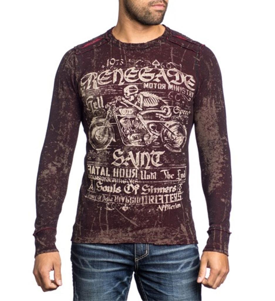 Affliction Men Reversible Thermal Shirt Long SLVS Cross Wing Fleur Motocycle Graphic