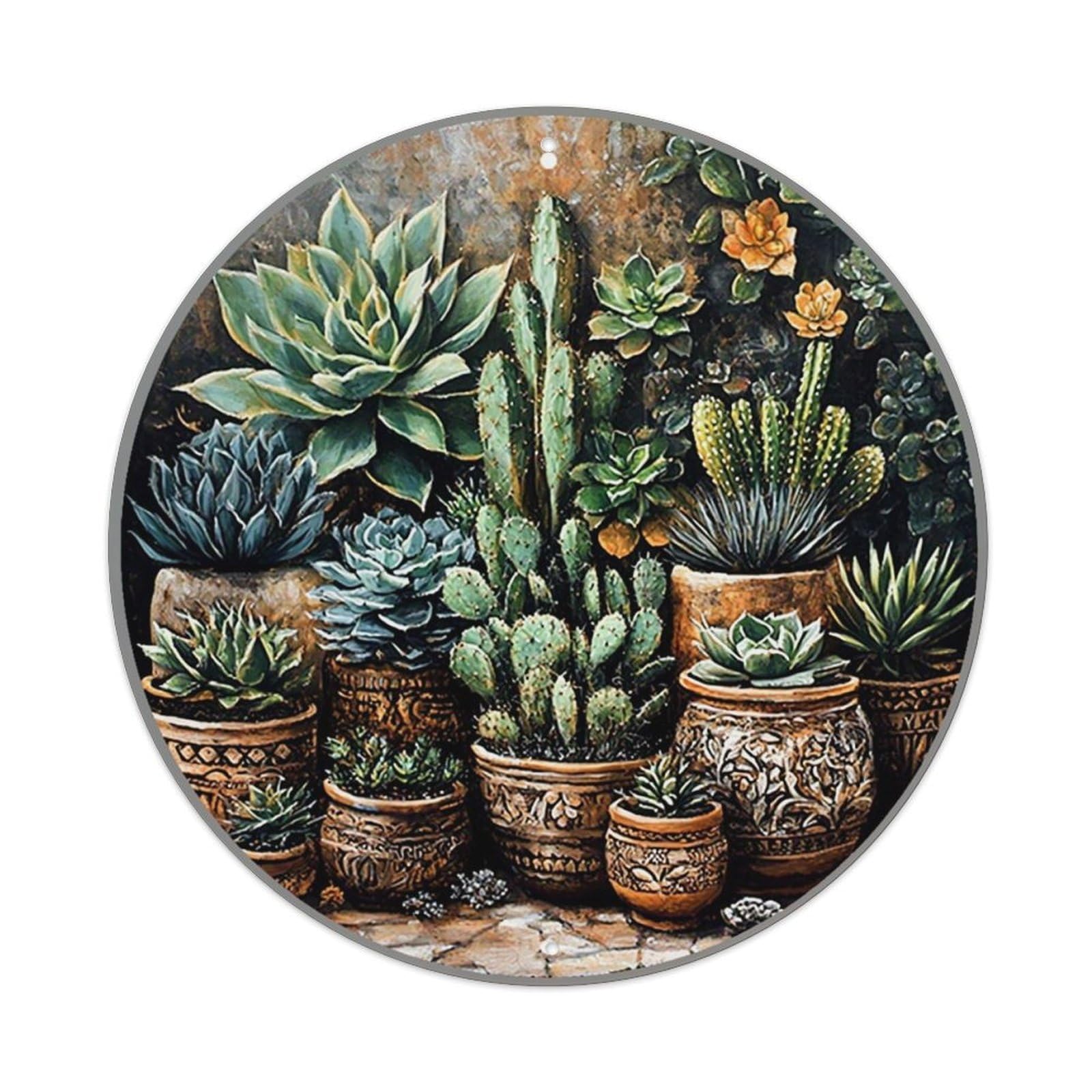 Jdyansheng Vintage Potted Succulents And Cacti Arrangement Tin Sign Metal Poster Metal Signs For Home Man Cave Bar Cafe Kitchen Laundry Room Wall Decorations 8X8 Inches