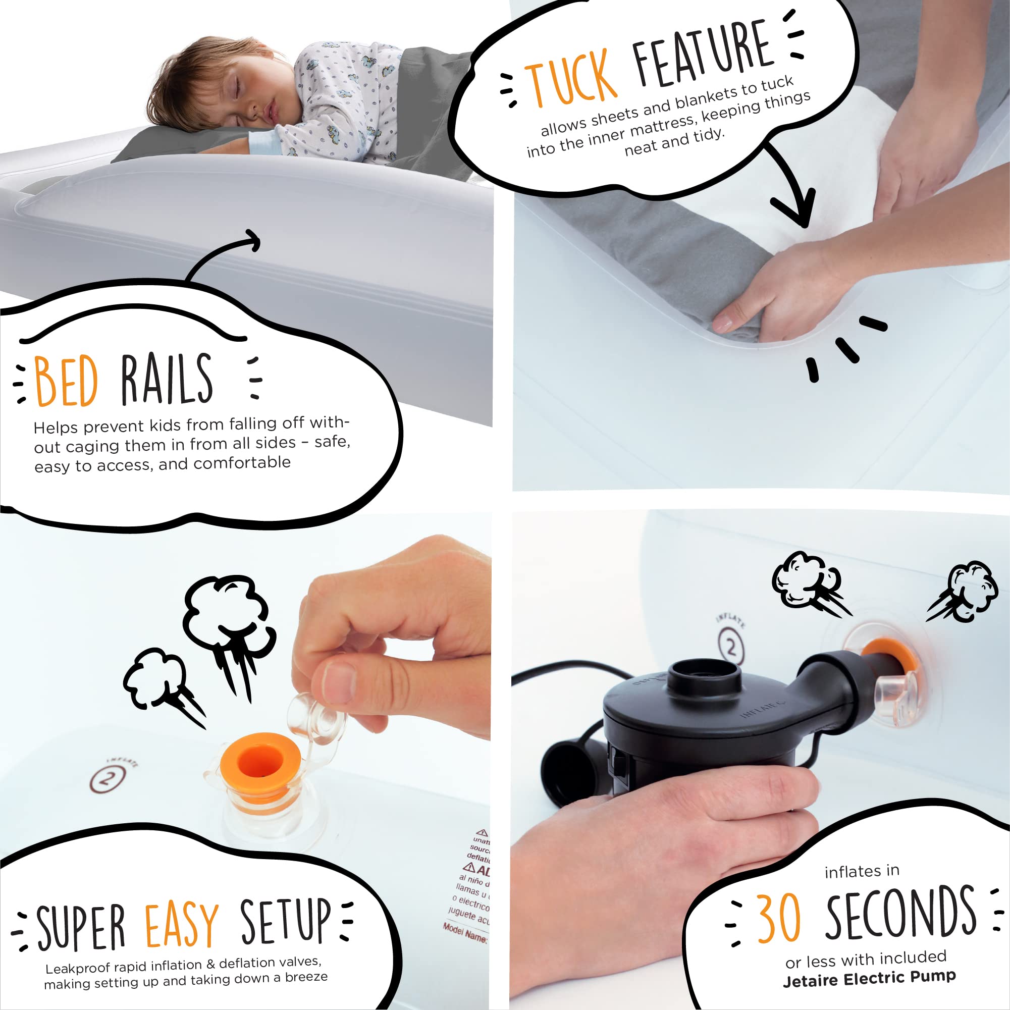 La Shrunks cama de viaje portátil hinchable colchón de aire cama para niños para viajes o uso doméstico, color blanco marrón blanco Talla:niño