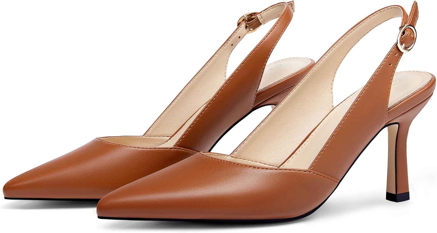 Rilista Women's Slingback Kitten Heels Closed Pointed Toe Wedding Party Dress Pumps Shoes - Image 5