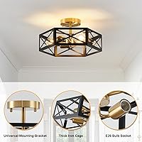 Vista 5 de Lámpara de Techo de Montaje Empotrado Moderna, 3 Luces Negras y Oro Accesorios de Luz de Pasillo para Montaje en Techo, Lámpara de Techo Industrial