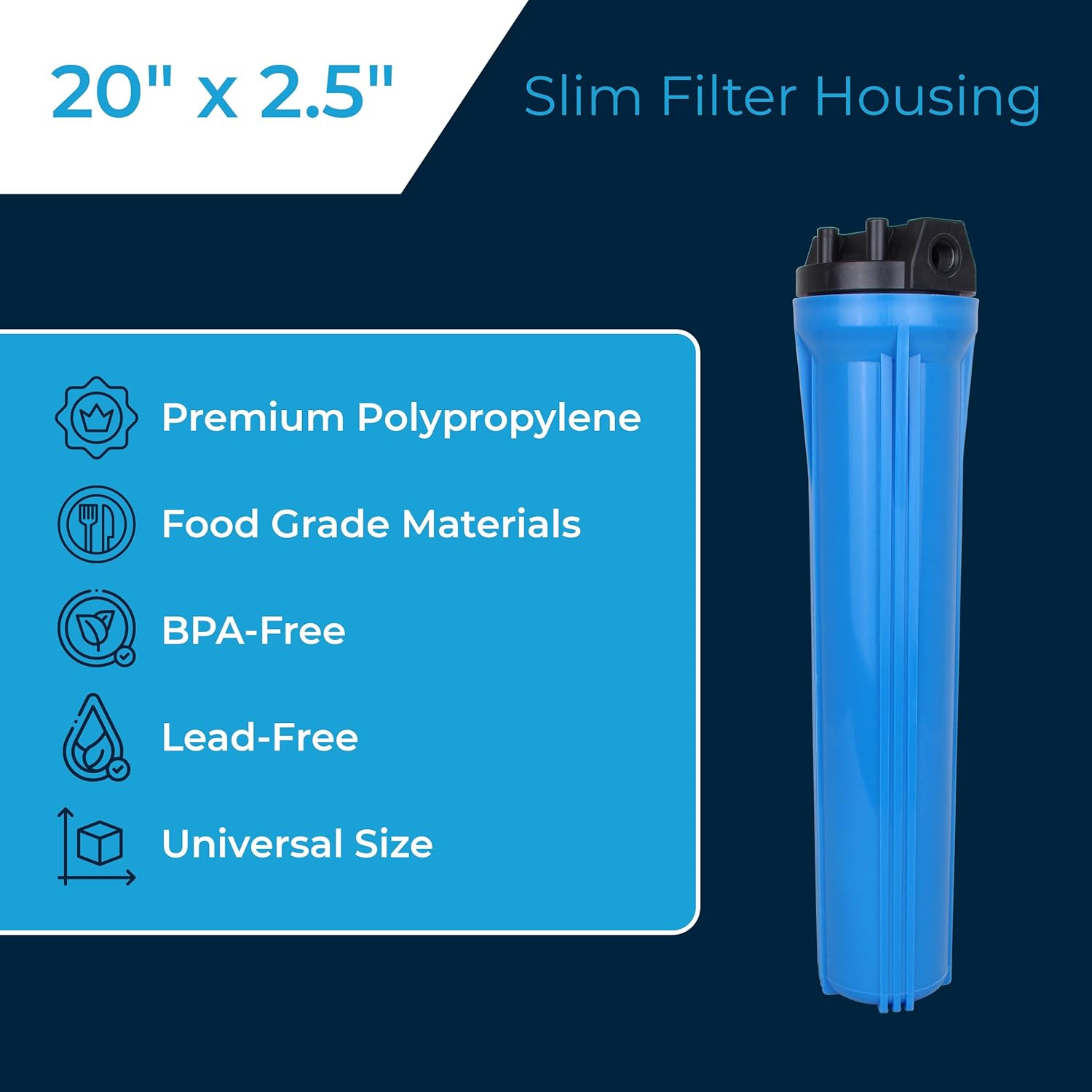 SpiroPure 20x2.5 Water Filter Housing Slim 20 inch / 20 x 2.5 Standard Housing, 1/2" NPT