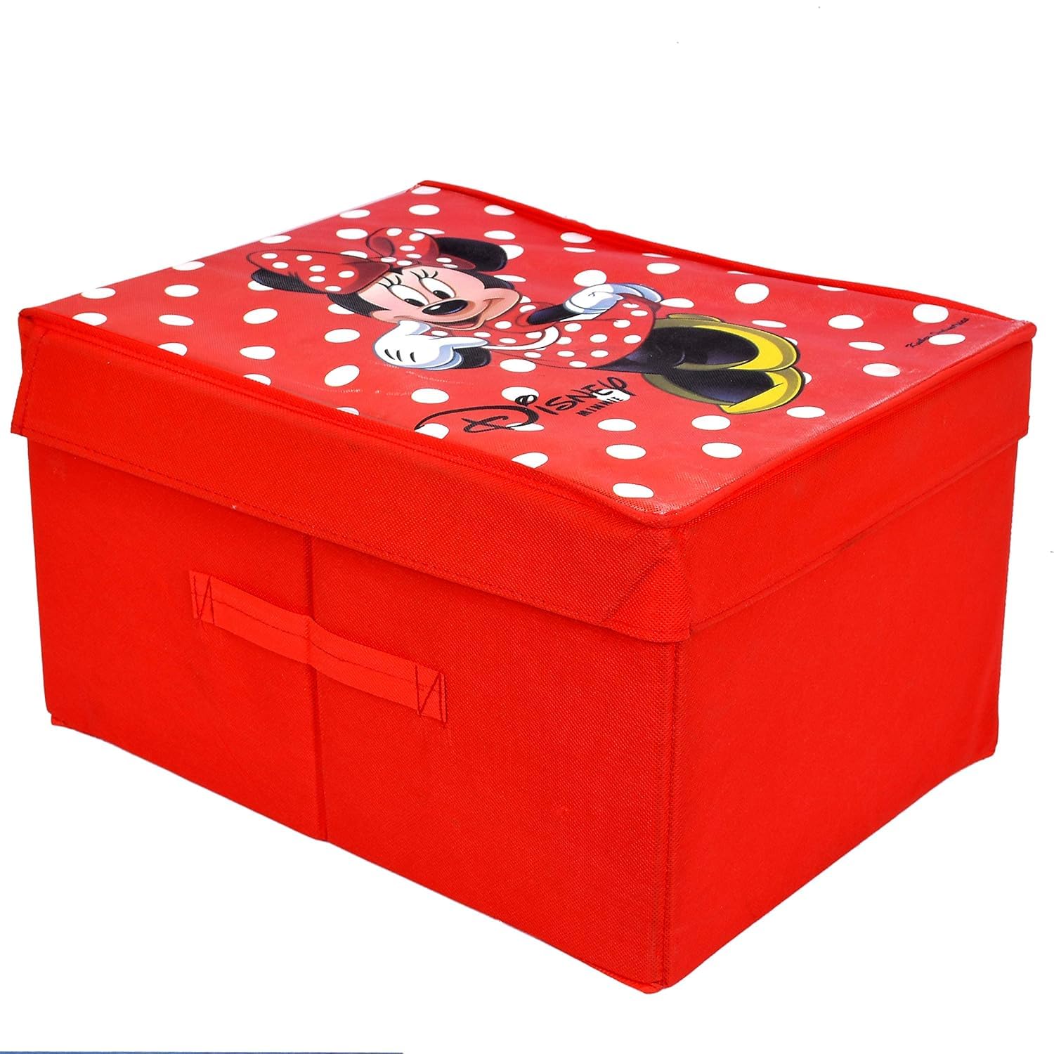 Kuber Industries Disney Minnie Print Non Woven Fabric Foldable Cloth Storage Wardrobe Organiser Box with Lid, Extra Large (Red)-KUBMART1712