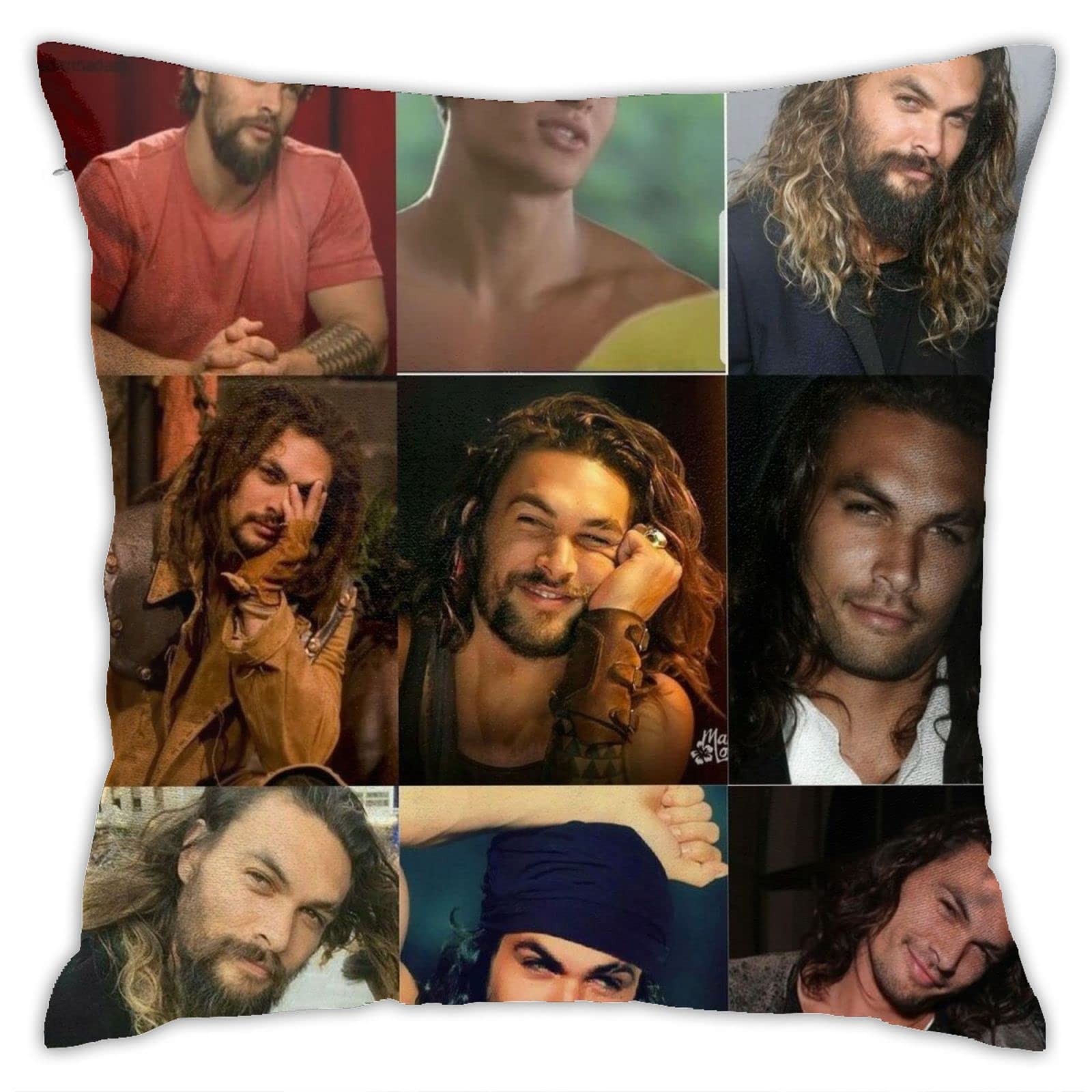 Pillowcase for Jason Momoa Vintage Shabby Chic Cushion Cover Square Cotton Linen Pillowcase for Sofa Bedroom Chair Car 18x18 Inch
