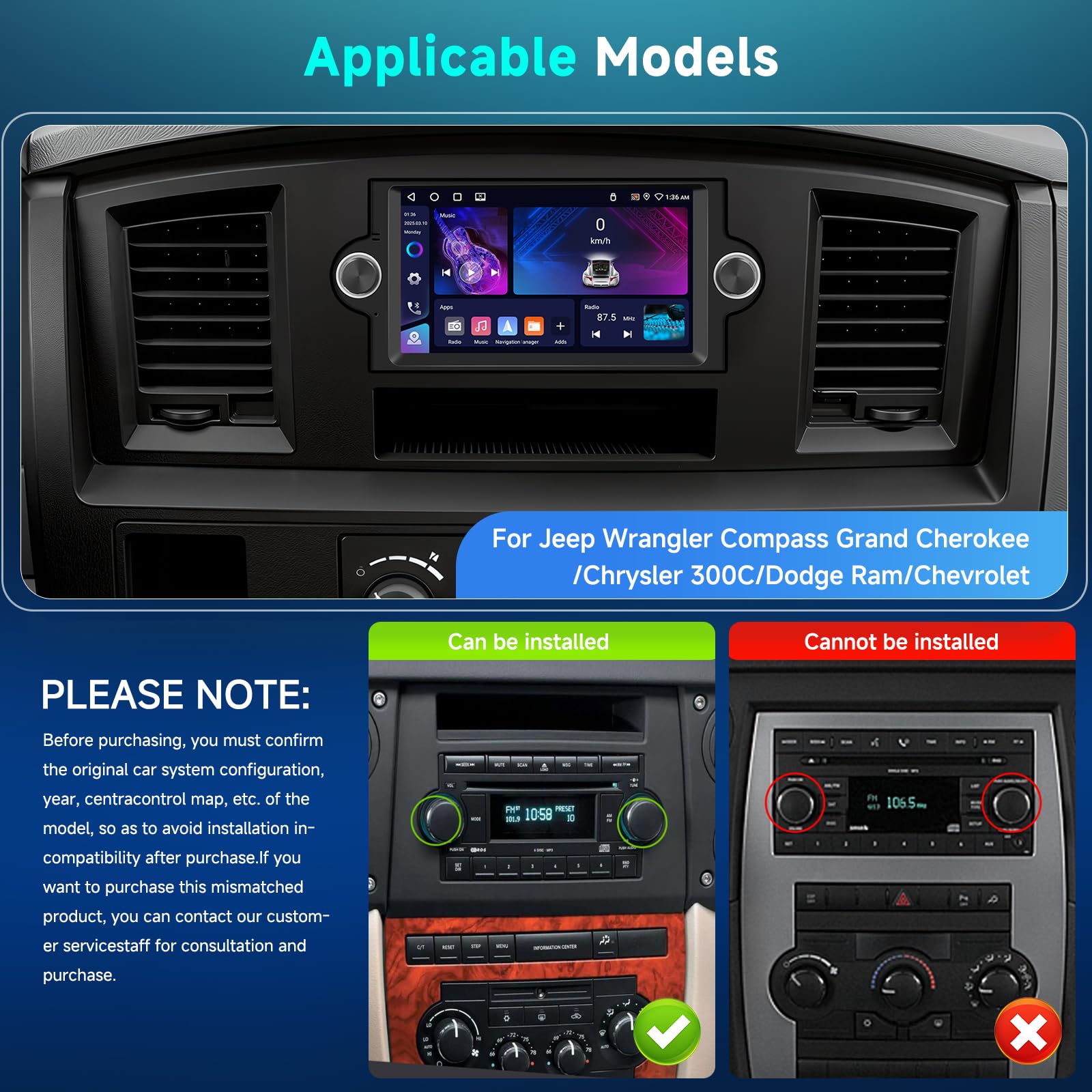 Autoradio Android 7 Pollici 4G/64GB Per Jeep Grand Cherokee, Wrangler, Compass, Dodge Caliber, Journey, Chrysler 300C Con Carplay Wireless, GPS, Bluetooth E Retrocamera