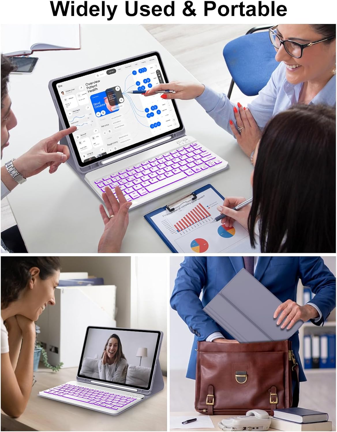 Keyboard Case for Samsung Galaxy Tab A11+ Plus 2025 & A9+ Plus 11 Inch 2023 Detachable Backlit Keyboard, for Samsung Tablet Keypad A9+ Protector Folio with Pen Holder, 7 Colors Backlight, Lavender