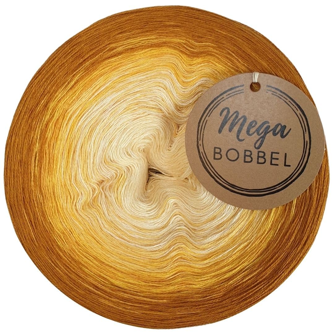 MegaBobbel*Honigtraum*A445* (Außenfarbe: Curry) Farbverlaufsgarn - Lace Garn Bobbel Wolle zum Häkeln & Stricken - 50% Baumwolle/50% Polyacryl (4 fädig, 3750m)