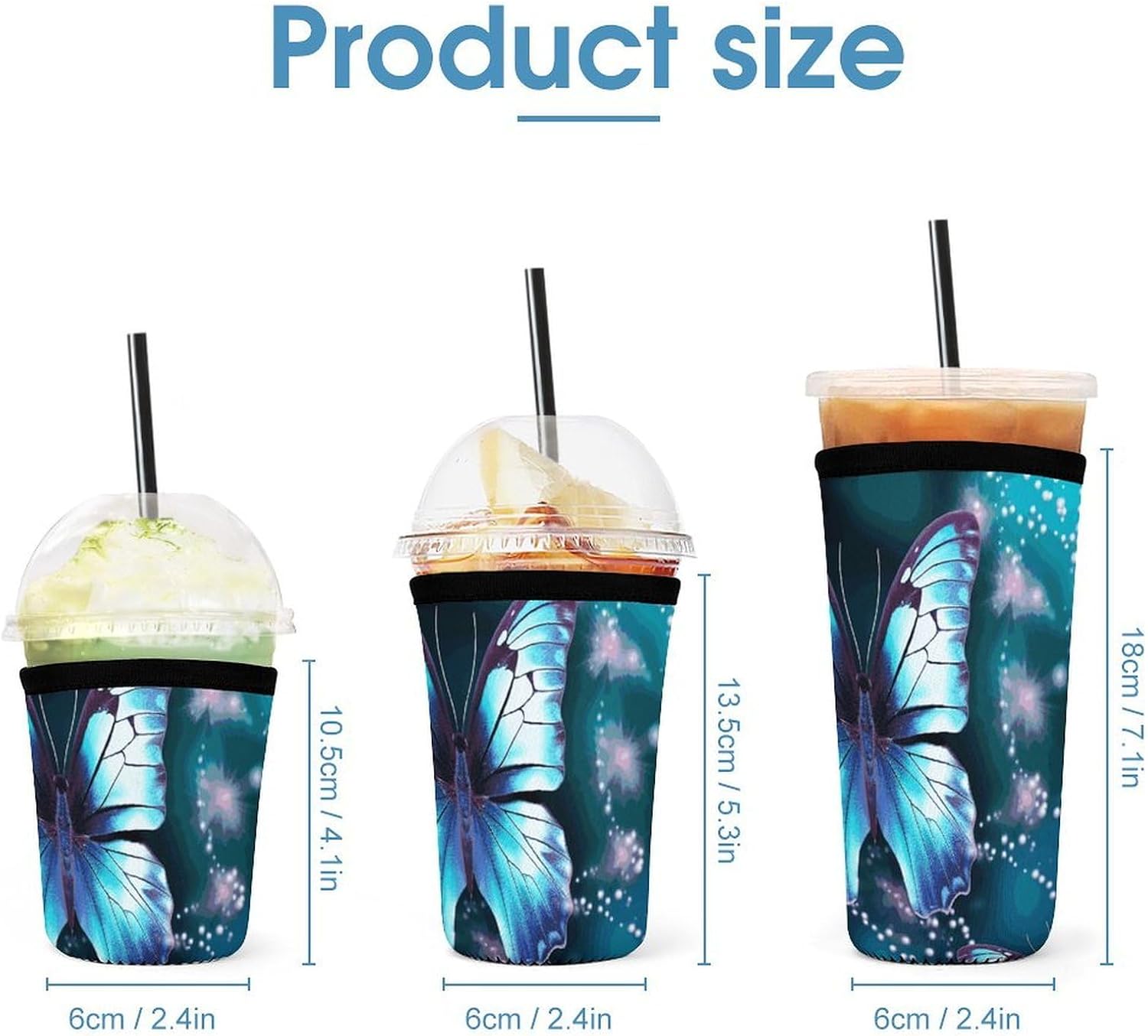 3 Pack Neoprene Cup Sleeves, Stretchy Reusable Drink Cup Cover Universal