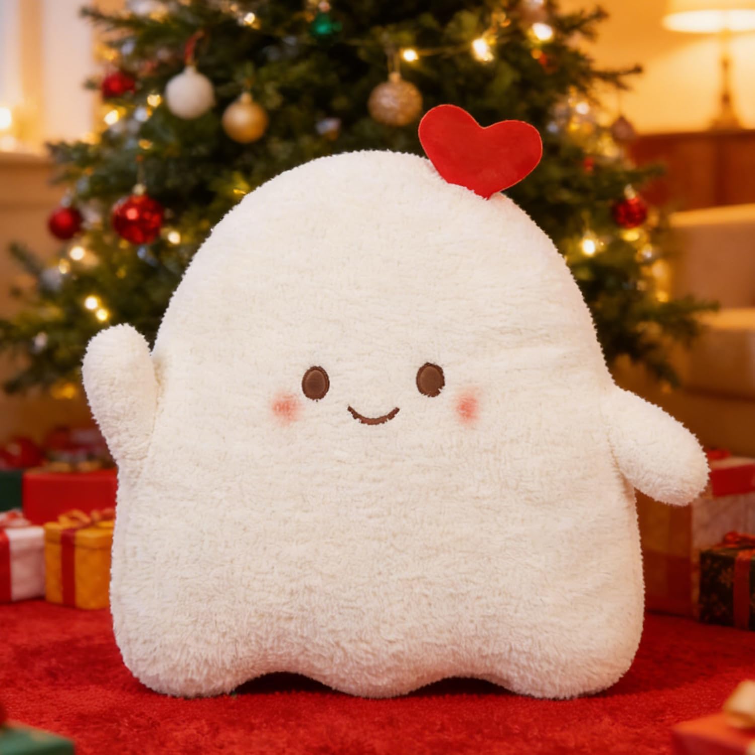 ARELUX Cute Ghost Plush Pillow,Soft White Heart Ghost Stuffed Animals Snowman Plushies Kawaii Doll Toy Funny Room Decor Gift for Girls Boys Birthday,Halloween,Christmas