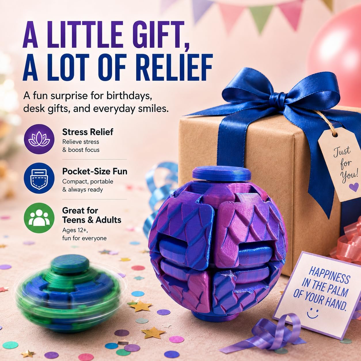 2 Pack Twisty Dragon Egg Fidget Balls, Press and Spin Stress Relief Toys, Gradient Sensory Desk Toys for Teens and Adults, Halloween Party Favors, Christmas Stocking Stuffers, Office Travel Gifts image 3