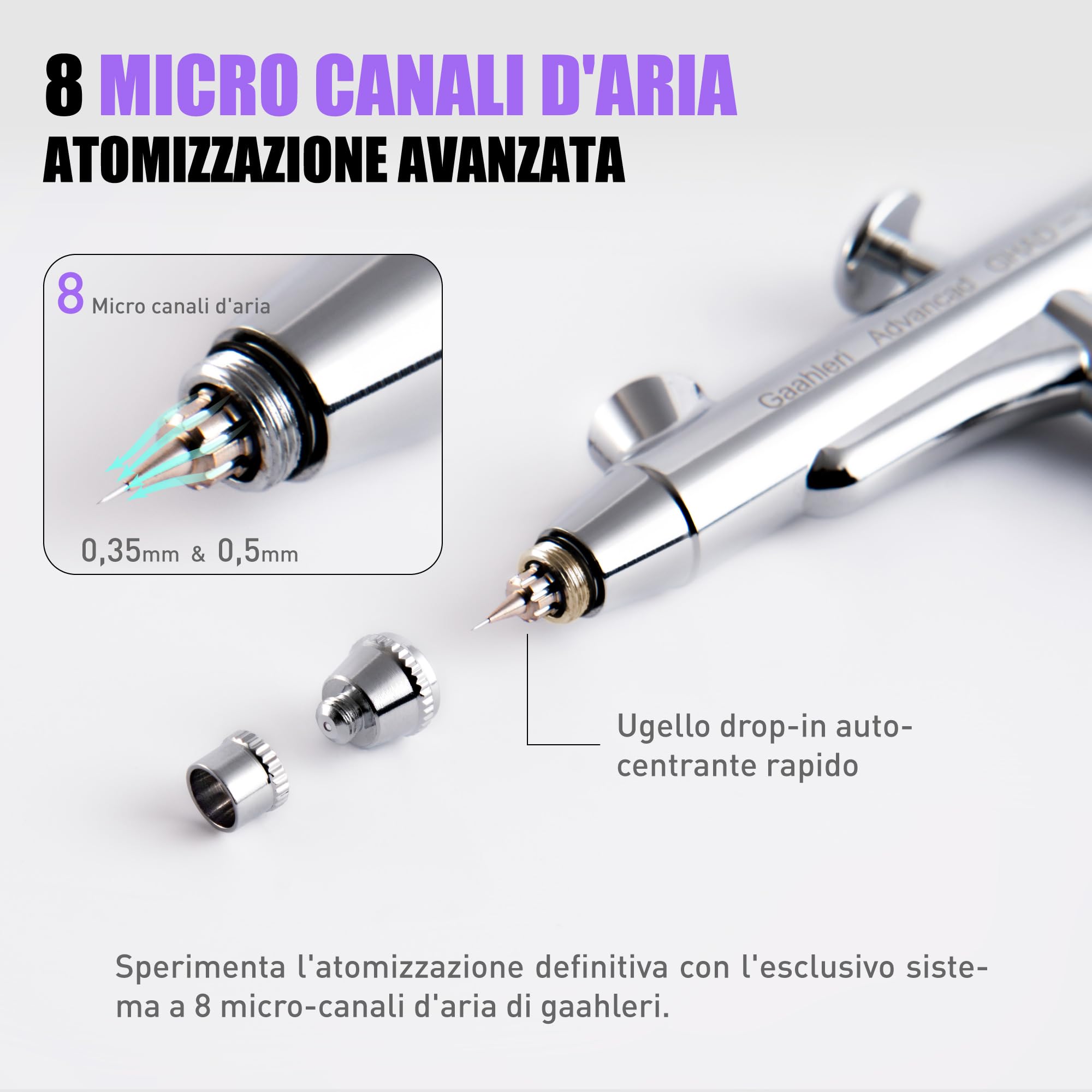 Gaahleri Kit aerografo, pistola aerografo a doppia azione gravità gravità 1/2 e 1/4 oz tazza fluido, ago 0,35 e 0,5 mm, set di spazzole d'aria convenienti trucco